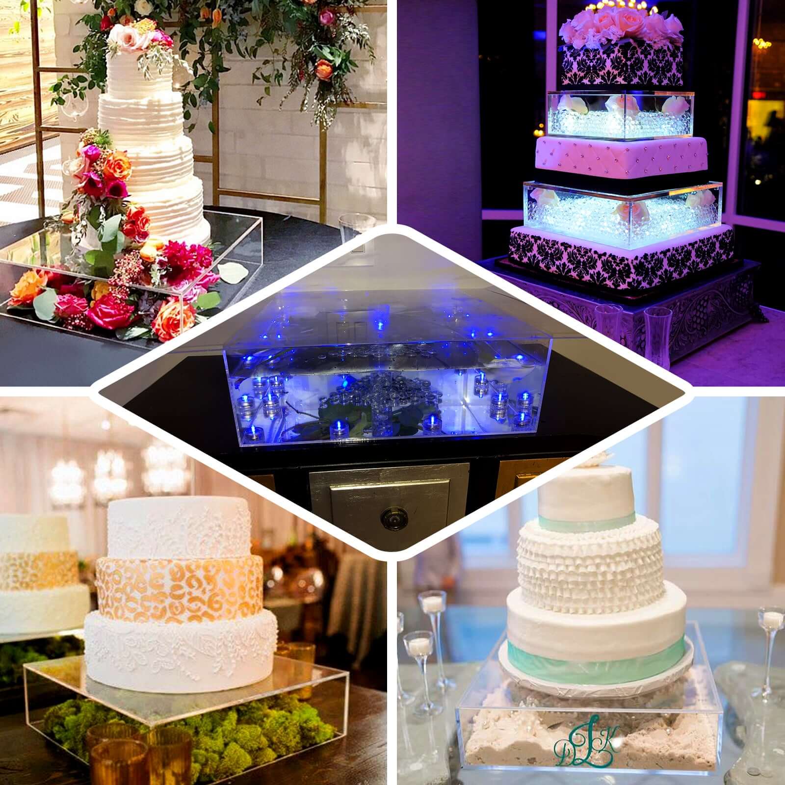 Acrylic Cake Box Stand Pedestal Riser 14"x14" Mirror Finish Gold - Hollow Bottom Display for Desserts - Image 5