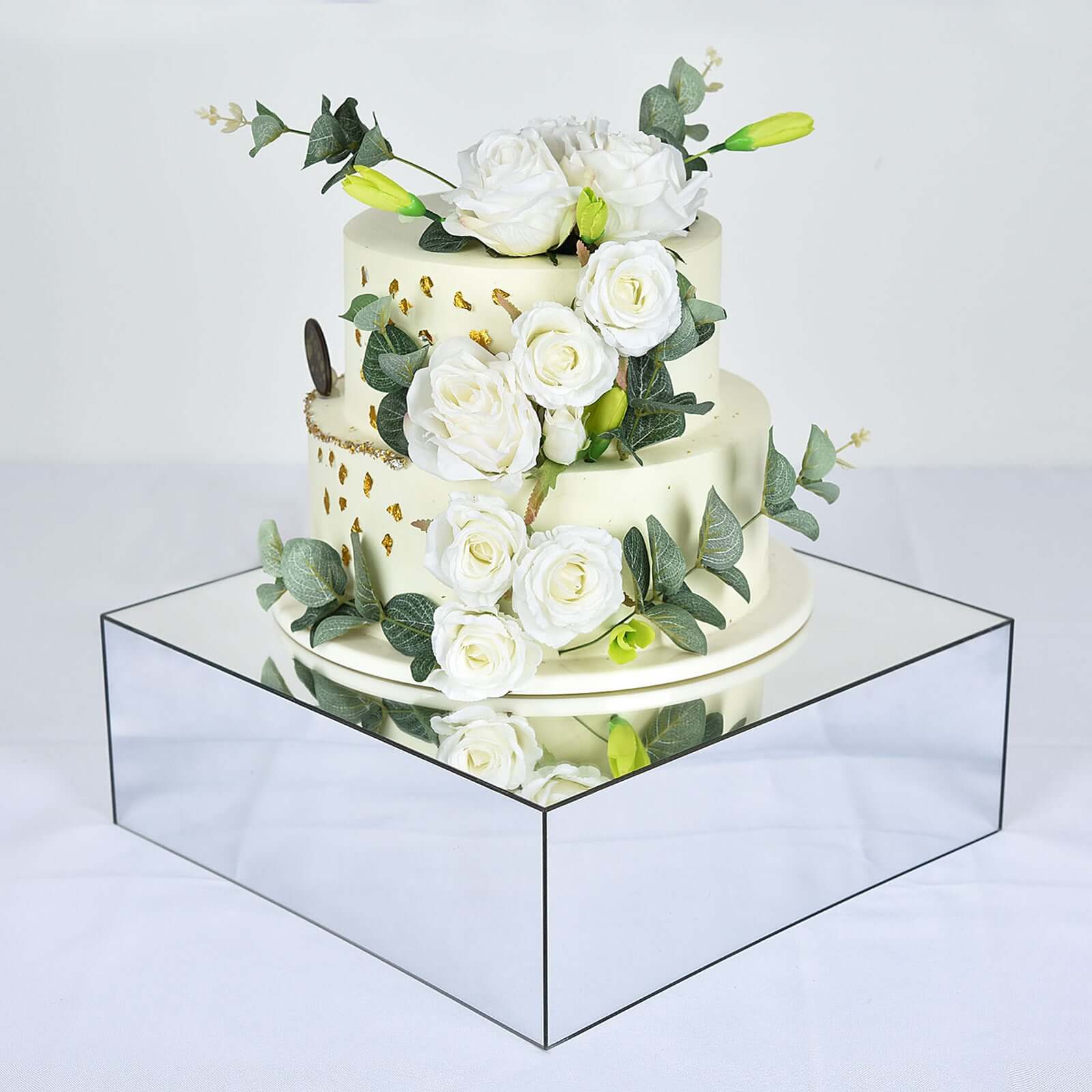 Acrylic Cake Box Stand Pedestal Riser 14"x14" Mirror Finish Silver - Hollow Bottom Display - Image 2