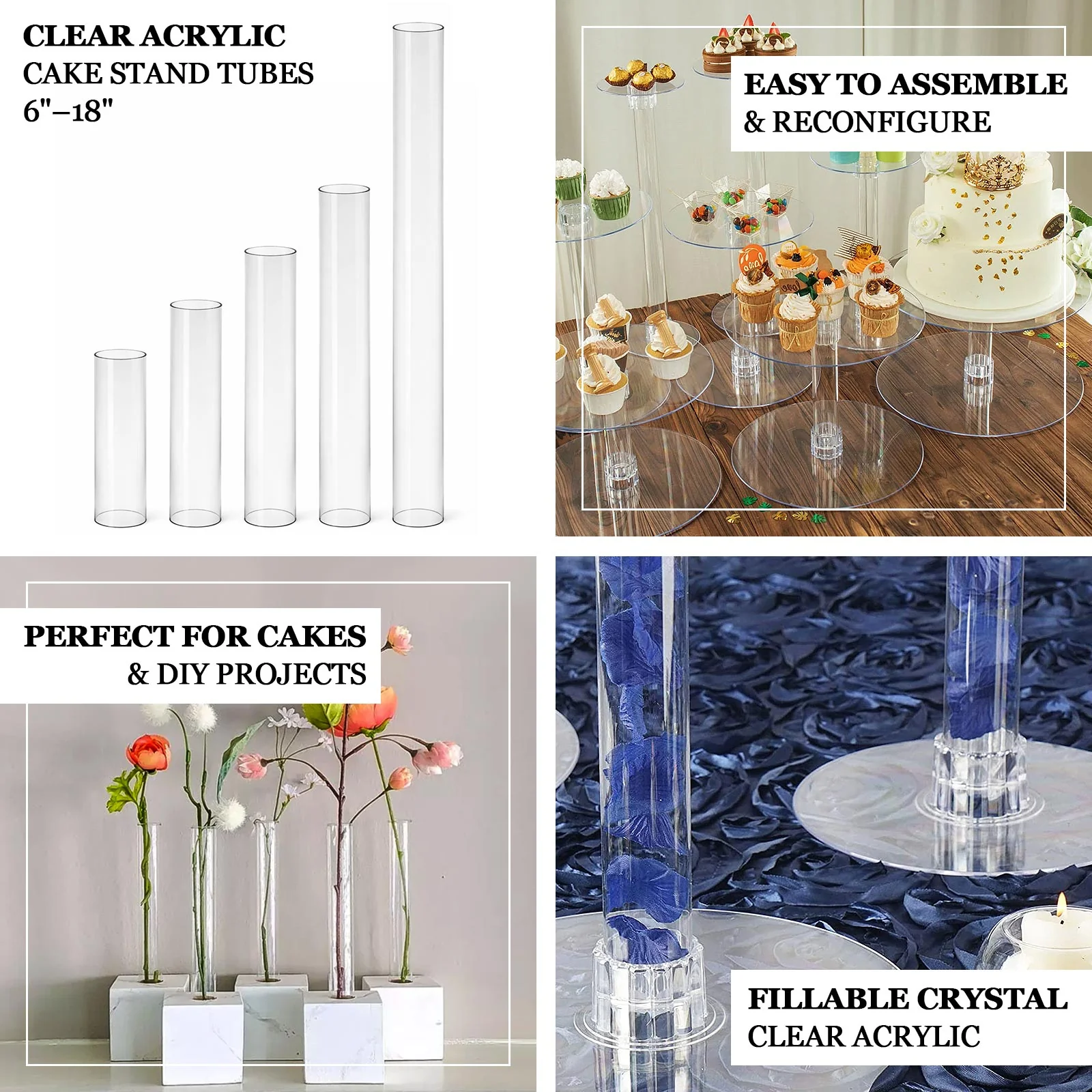 Acrylic Cake Stand Tubes 10" Clear DIY Customizable Design - Tiered Cupcake Dessert Tower Poles - Image 4