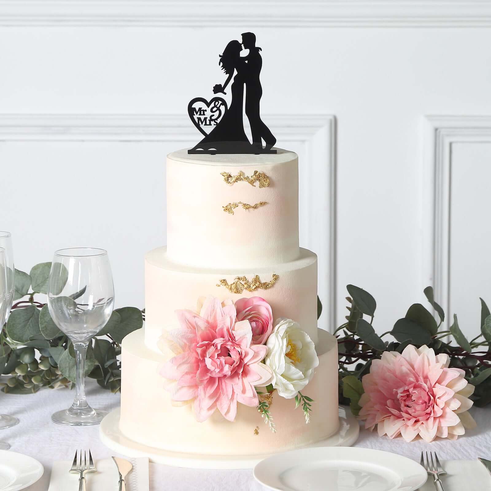 Acrylic Cake Toppers 7" Black Silhouette Design of Bride and Groom, Mr and Mrs Wedding Cake Topper - Wedding Cake Decoration Set - Image 2