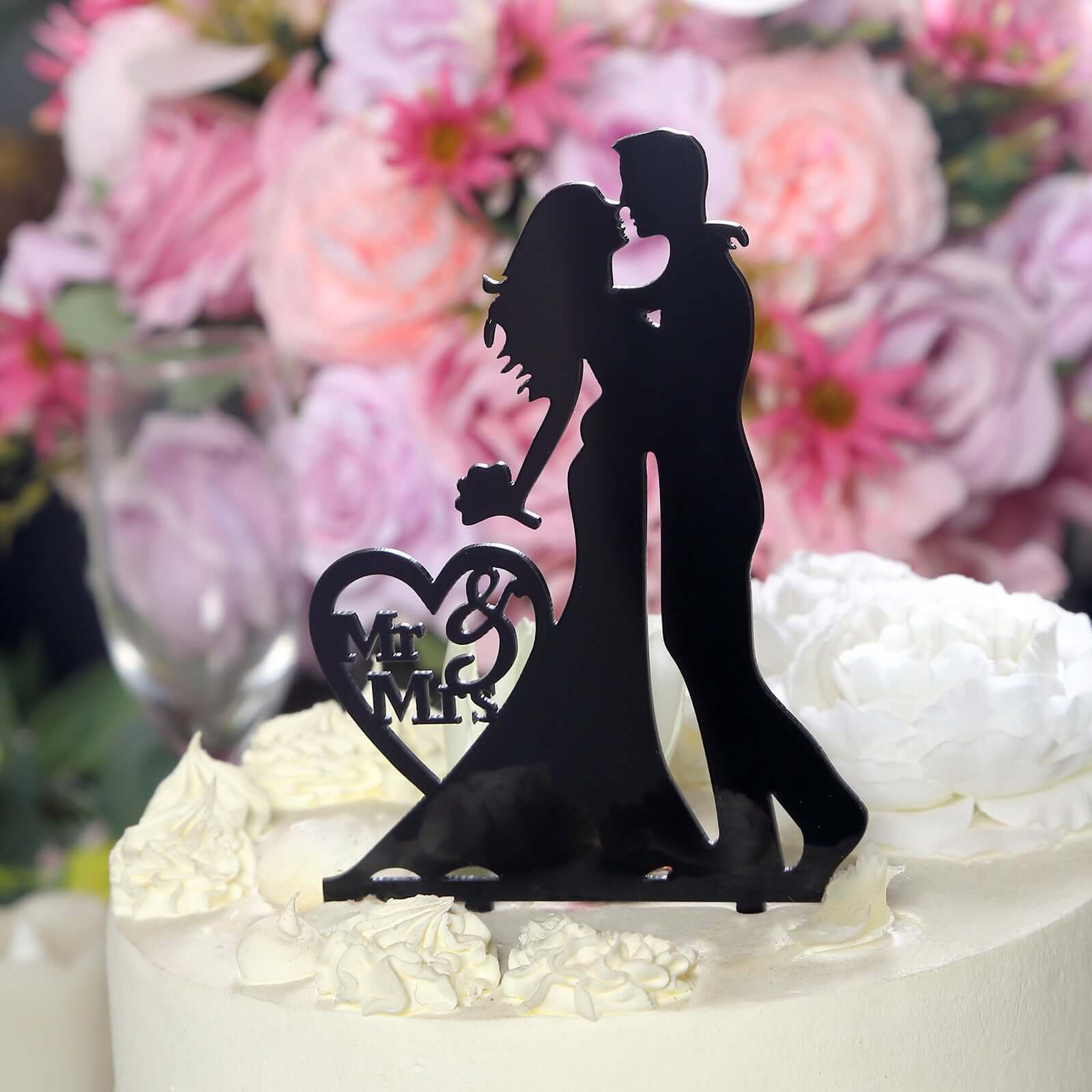 Acrylic Cake Toppers 7" Black Silhouette Design of Bride and Groom, Mr and Mrs Wedding Cake Topper - Wedding Cake Decoration Set - Image 4
