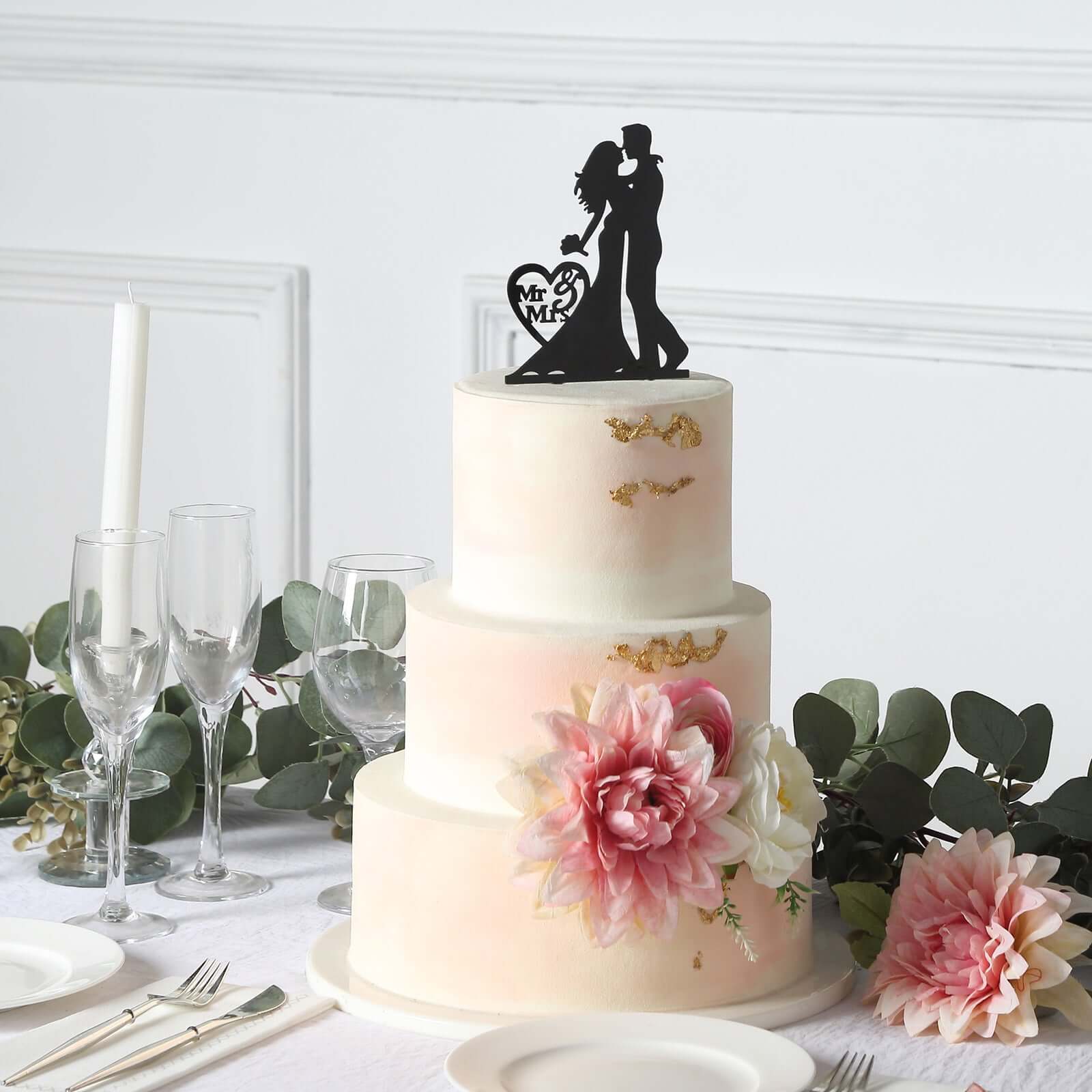 Acrylic Cake Toppers 7" Black Silhouette Design of Bride and Groom, Mr and Mrs Wedding Cake Topper - Wedding Cake Decoration Set - Image 5