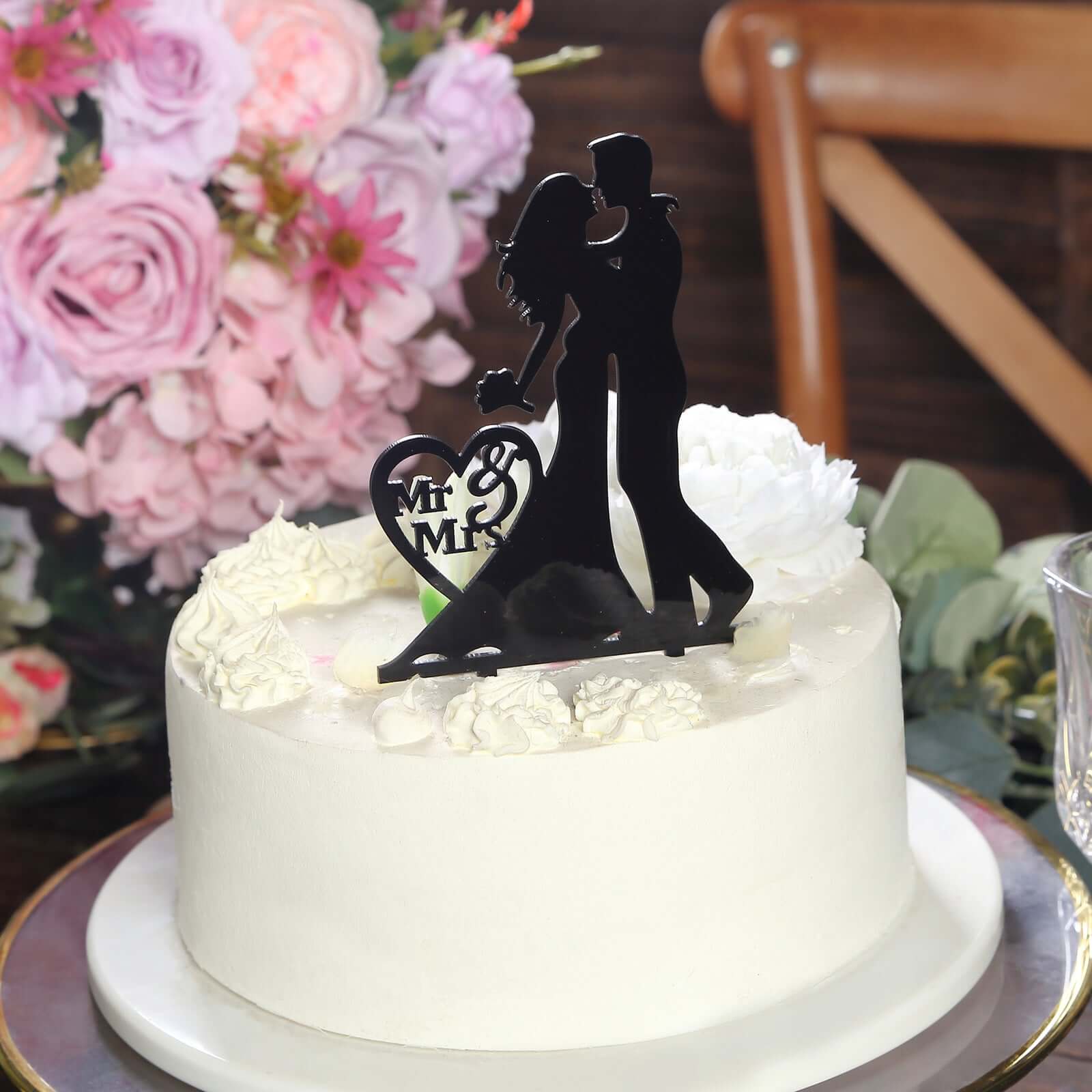 Acrylic Cake Toppers 7" Black Silhouette Design of Bride and Groom, Mr and Mrs Wedding Cake Topper - Wedding Cake Decoration Set - Image 8