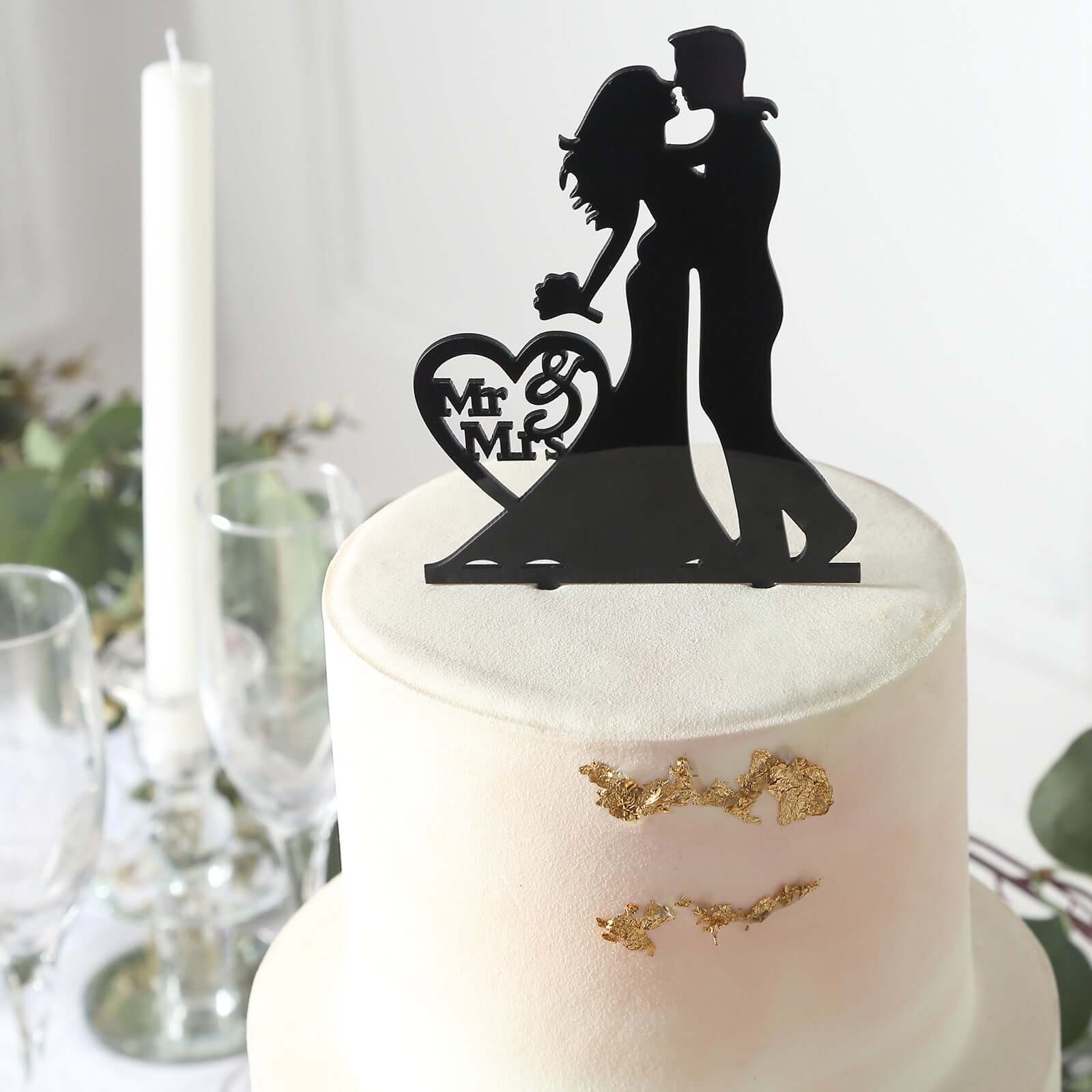 Acrylic Cake Toppers 7" Black Silhouette Design of Bride and Groom, Mr and Mrs Wedding Cake Topper - Wedding Cake Decoration Set - Image 9