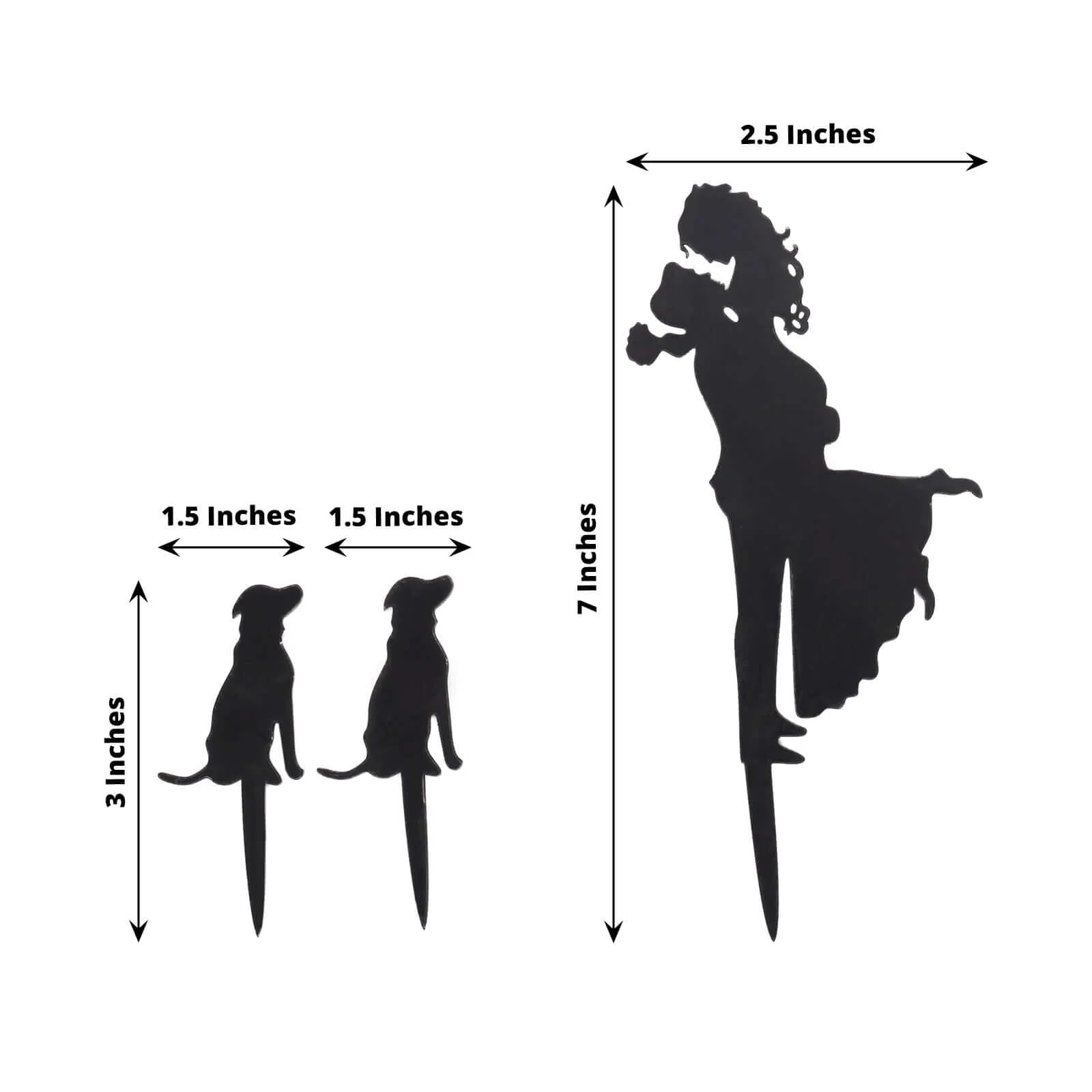 Acrylic Cake Toppers 7" Black Silhouette Design of Bride, Groom, and Pet Dogs - Wedding Cake Decoration Set - Image 3