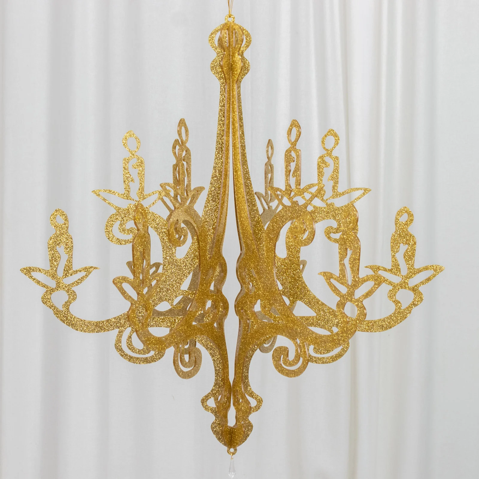 Gold Glittered Acrylic Chandelier Hanging Decor 24", 3D Interlocking Cutout Design, Ceiling Decor - Image 6