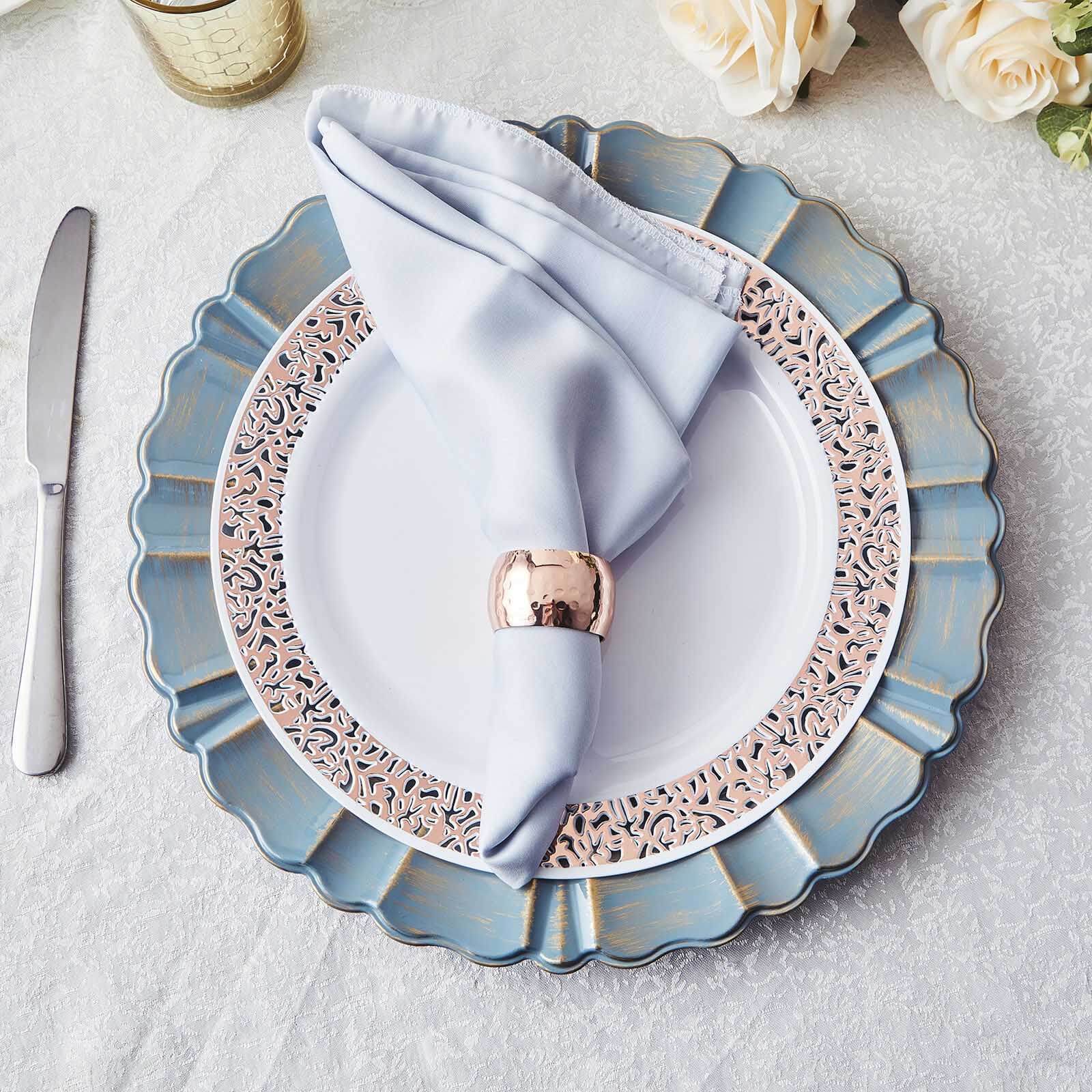 6-Pack Acrylic Plastic Charger Plates 13" Round Dusty Blue with Gold Brushed Wavy Scalloped Rim - Dinner Charger Tableware - Image 2