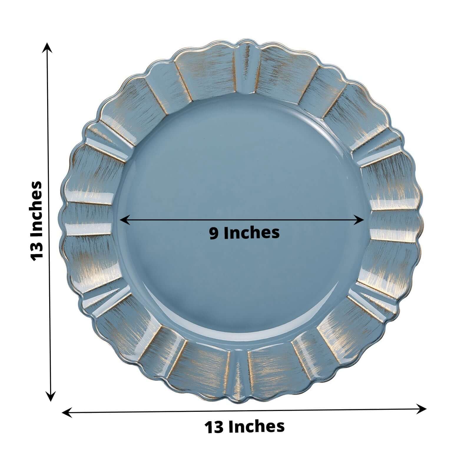 6-Pack Acrylic Plastic Charger Plates 13" Round Dusty Blue with Gold Brushed Wavy Scalloped Rim - Dinner Charger Tableware - Image 3