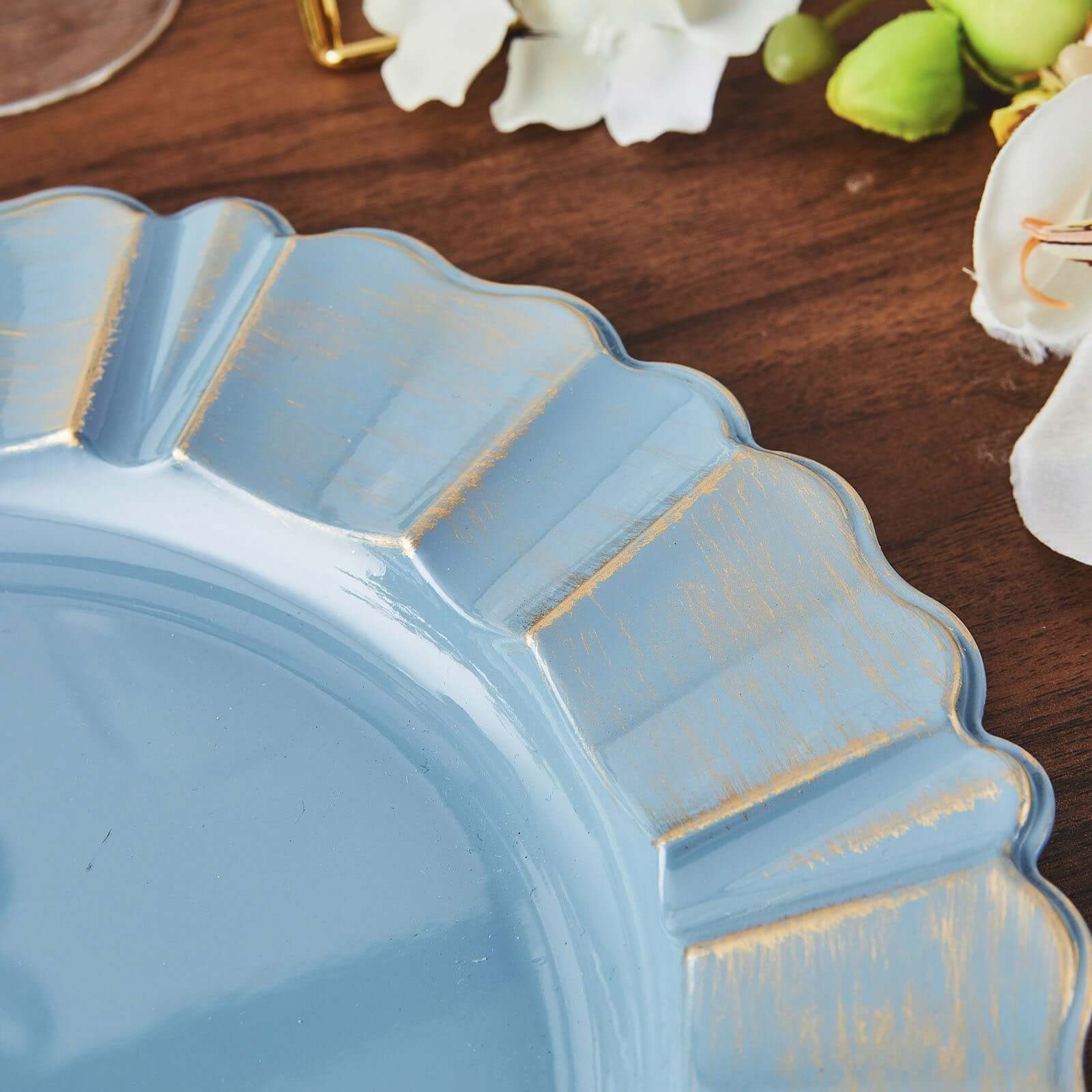 6-Pack Acrylic Plastic Charger Plates 13" Round Dusty Blue with Gold Brushed Wavy Scalloped Rim - Dinner Charger Tableware - Image 7
