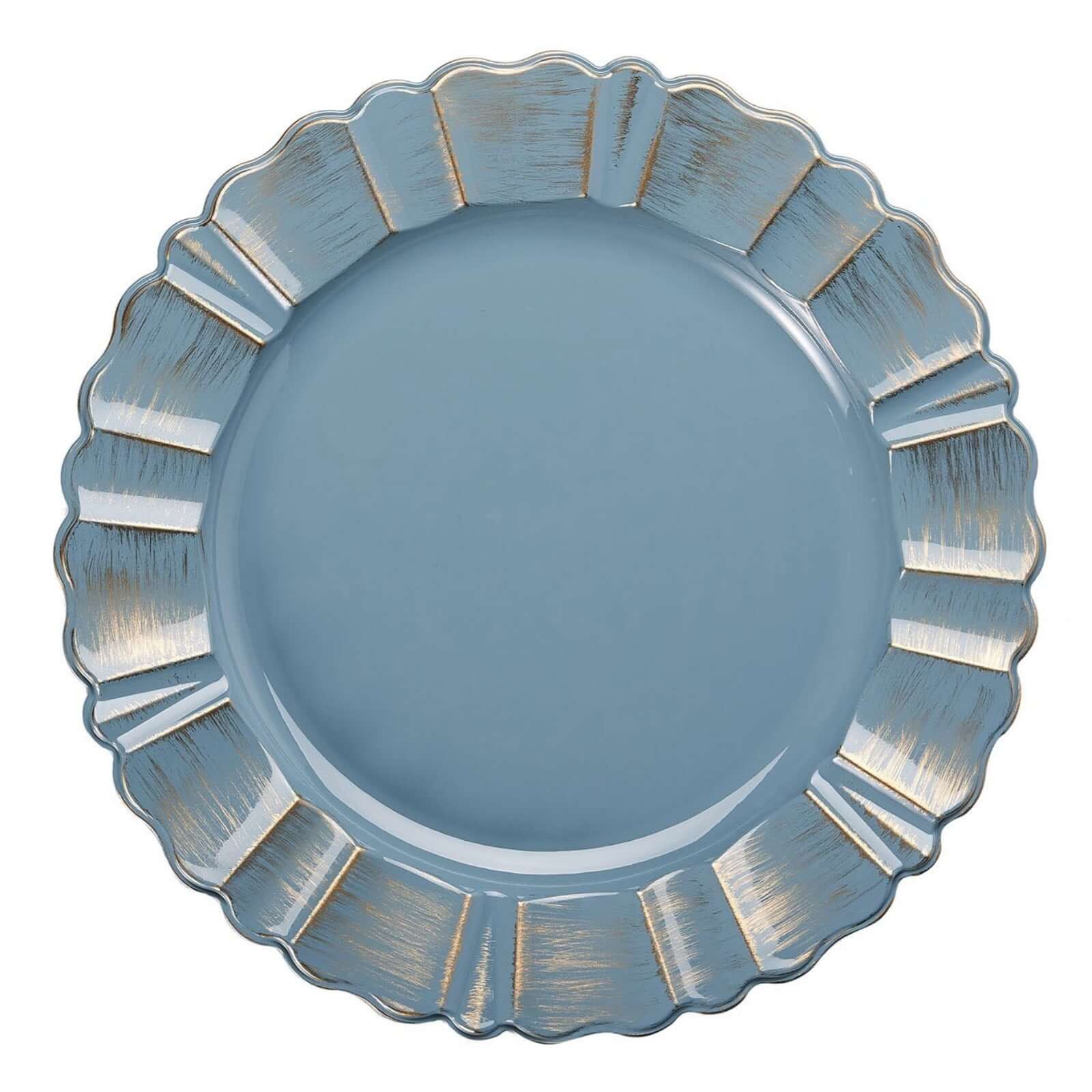 6-Pack Acrylic Plastic Charger Plates 13" Round Dusty Blue with Gold Brushed Wavy Scalloped Rim - Dinner Charger Tableware - Image 8