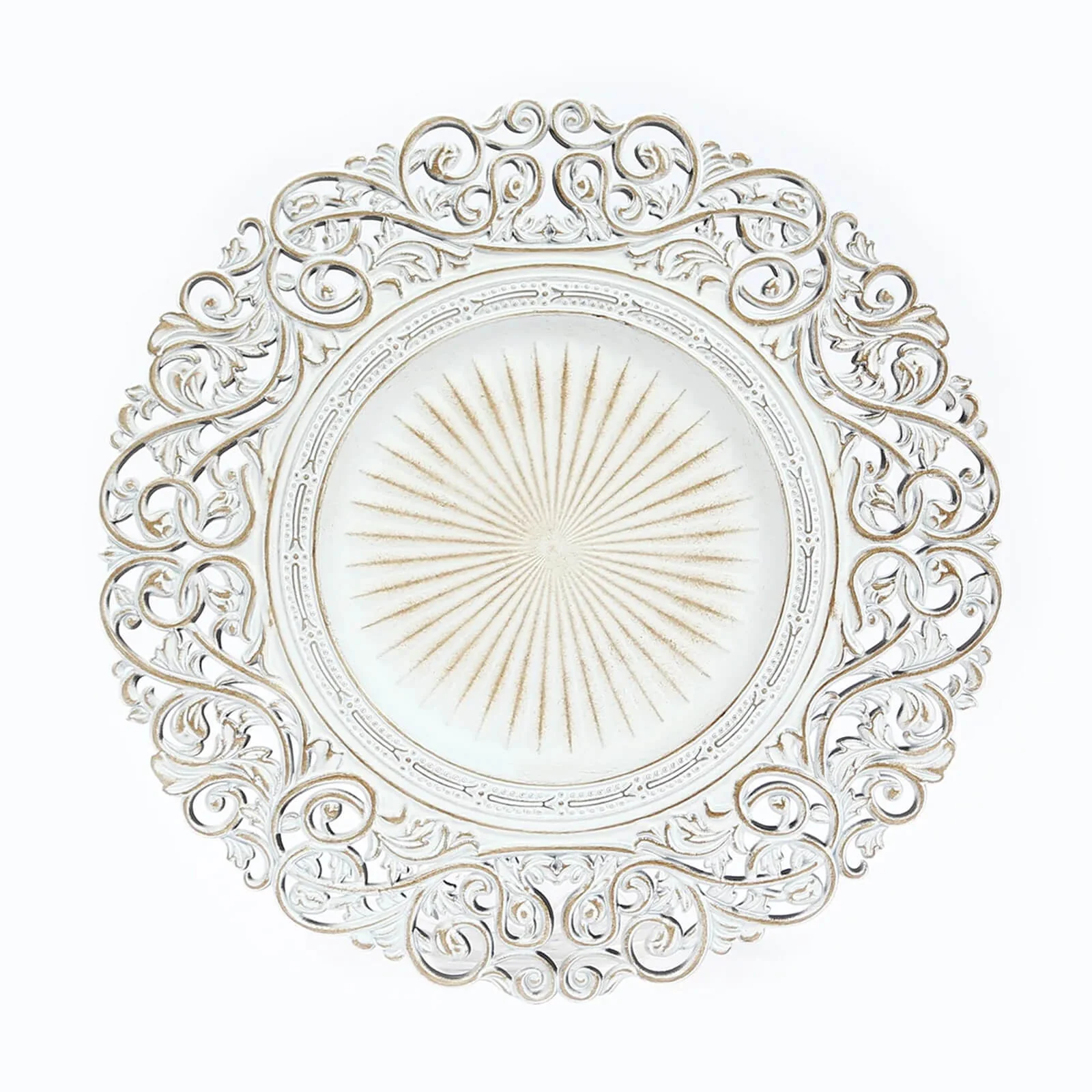 6-Pack Acrylic Charger Plates 13" Round Antique White with Vintage Floral Carved Rim - Event Tabletop Decorative Charger Tableware - Image 6