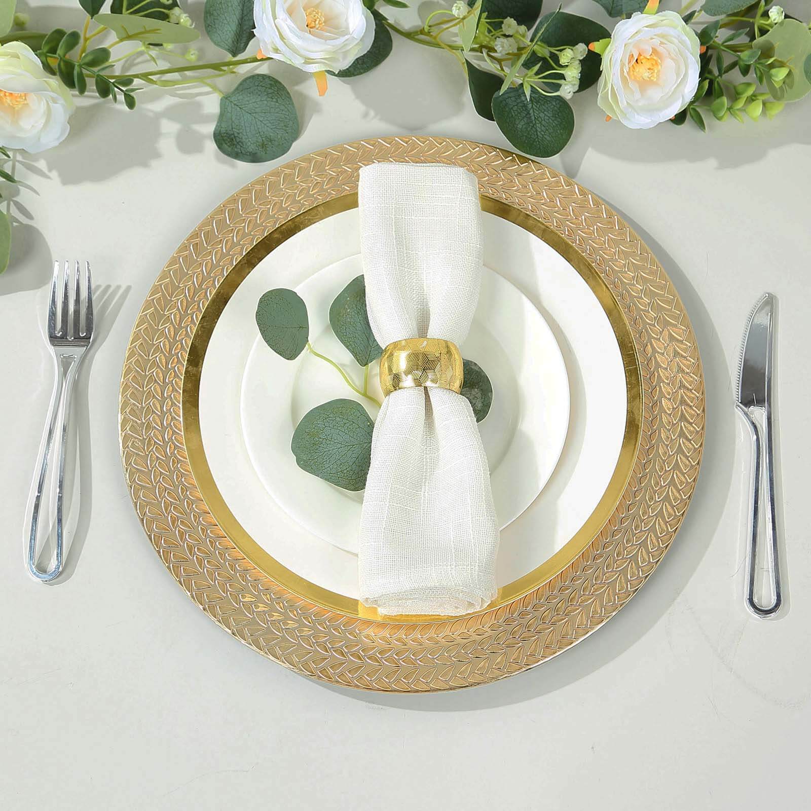 6-Pack Acrylic Charger Plates 13" Round Gold with Wheat Pattern Rim - Stylish Dinner Party Charger Tableware - Image 2