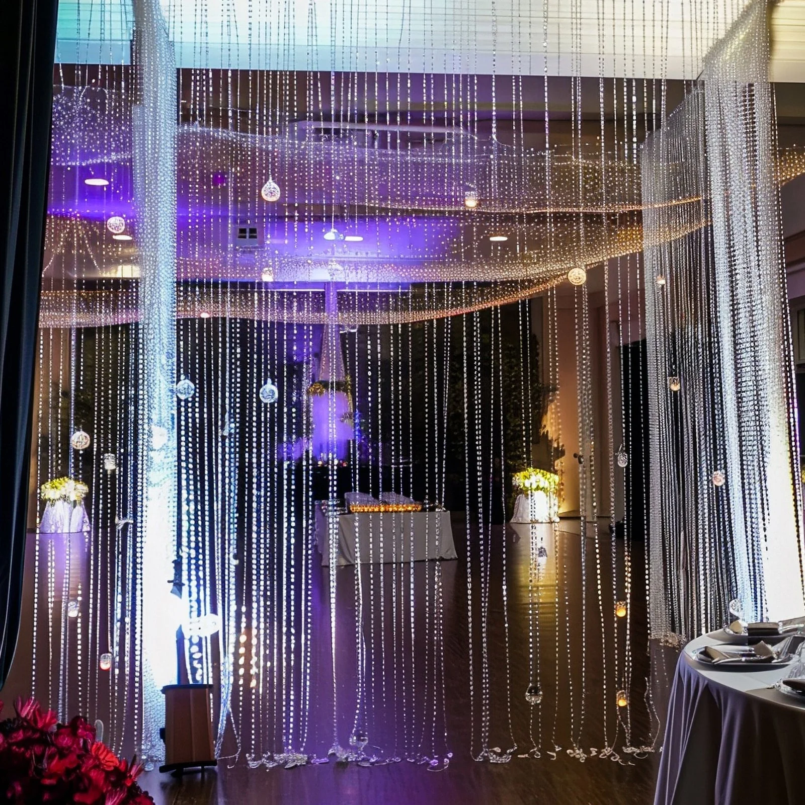 Acrylic Crystal Beaded Curtain with Polyester Rod Pocket, 43 Strands Room Divider Clear Diamond Cut Beads Doorway String Curtain - 5ftx12ft - Image 2