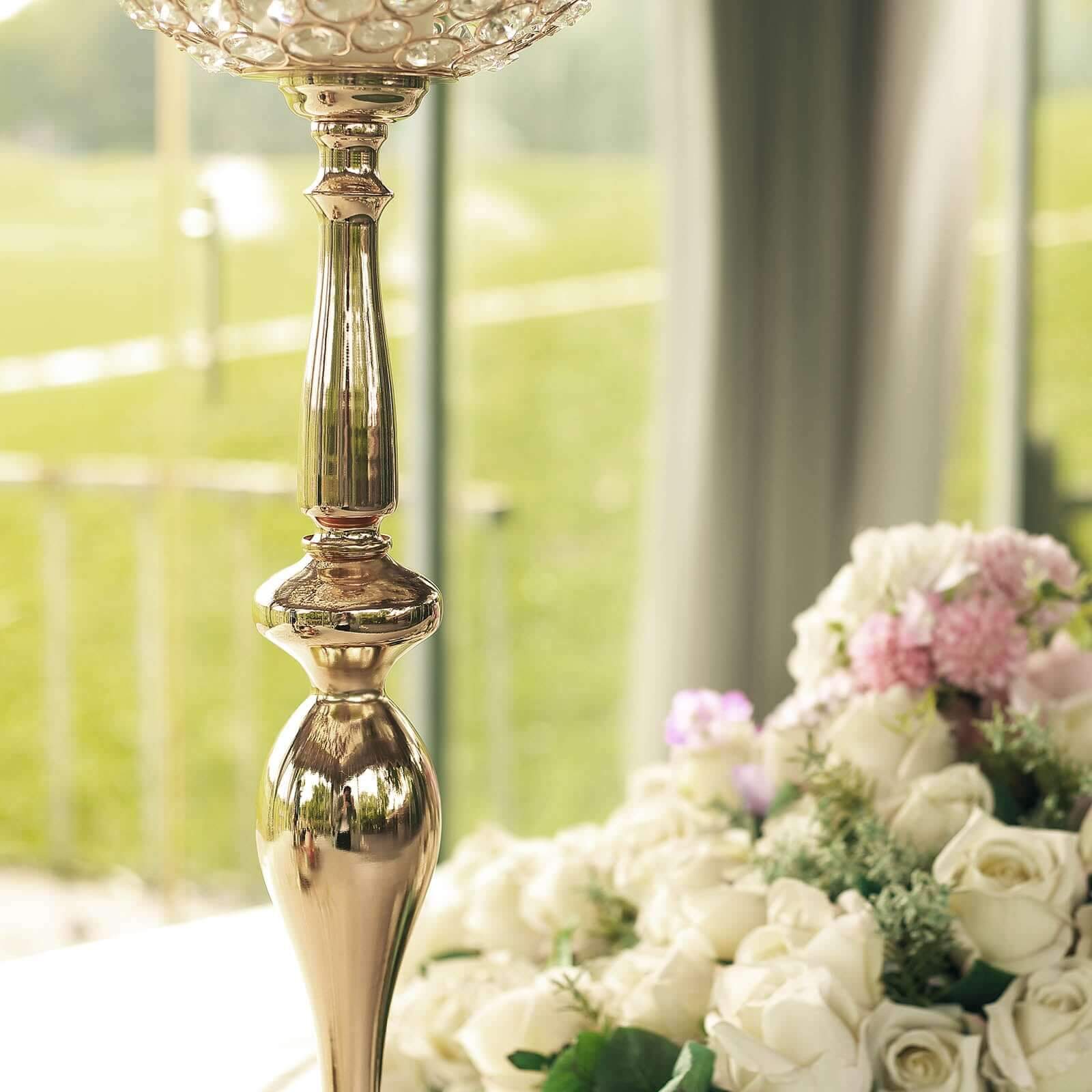 Acrylic Crystal Beaded Goblet Candle Holder 30" Gold - Majestic Flower Ball Centerpiece Stand for Wedding Party Event Decor - Image 8