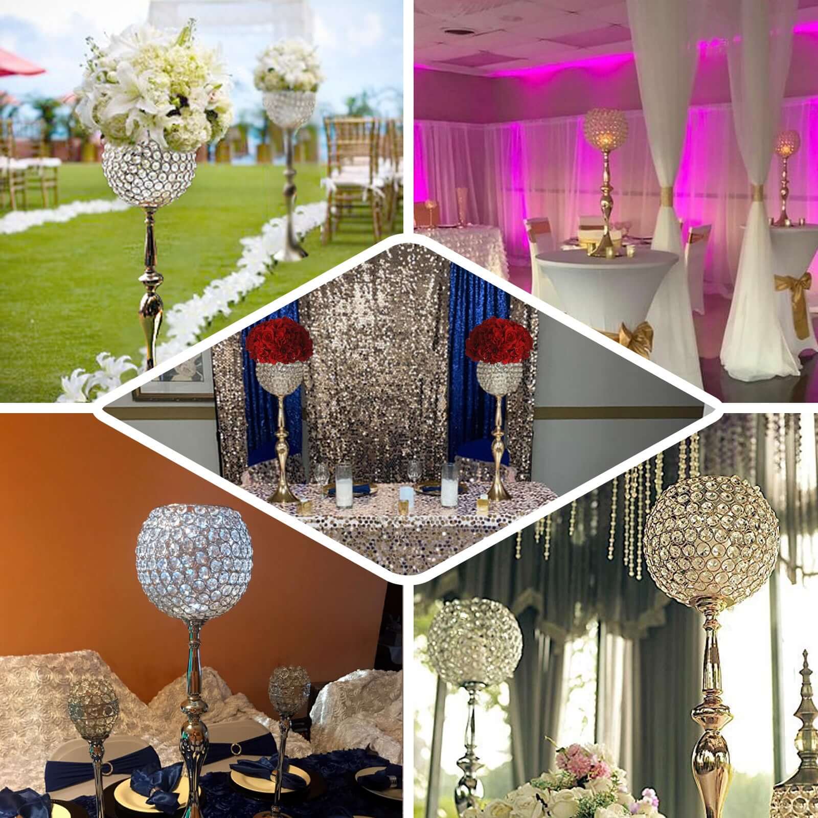 Acrylic Crystal Beaded Goblet Candle Holder 30" Silver - Majestic Flower Ball Centerpiece Stand for Wedding Party Event Decor - Image 5