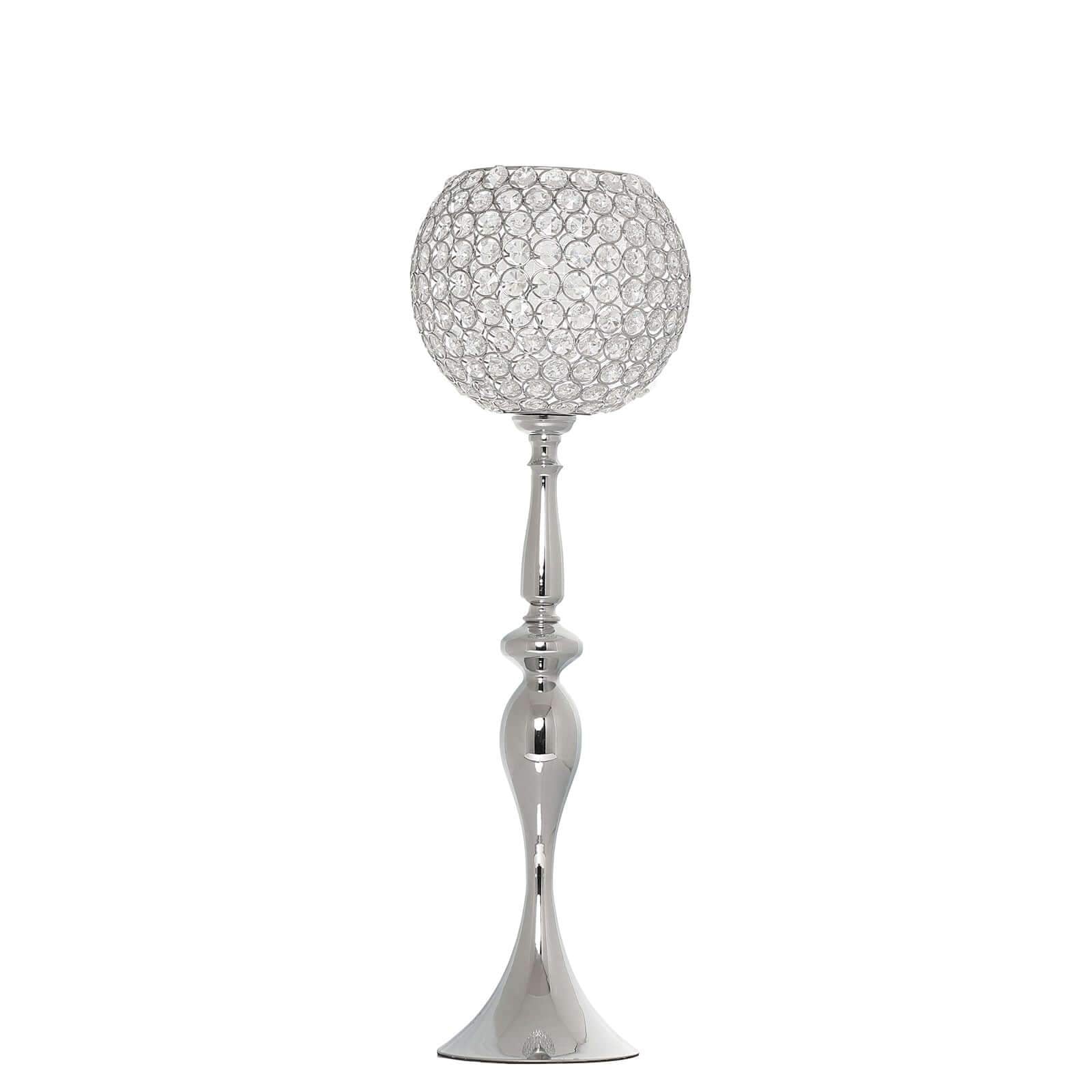 Acrylic Crystal Beaded Goblet Candle Holder 30" Silver - Majestic Flower Ball Centerpiece Stand for Wedding Party Event Decor - Image 6