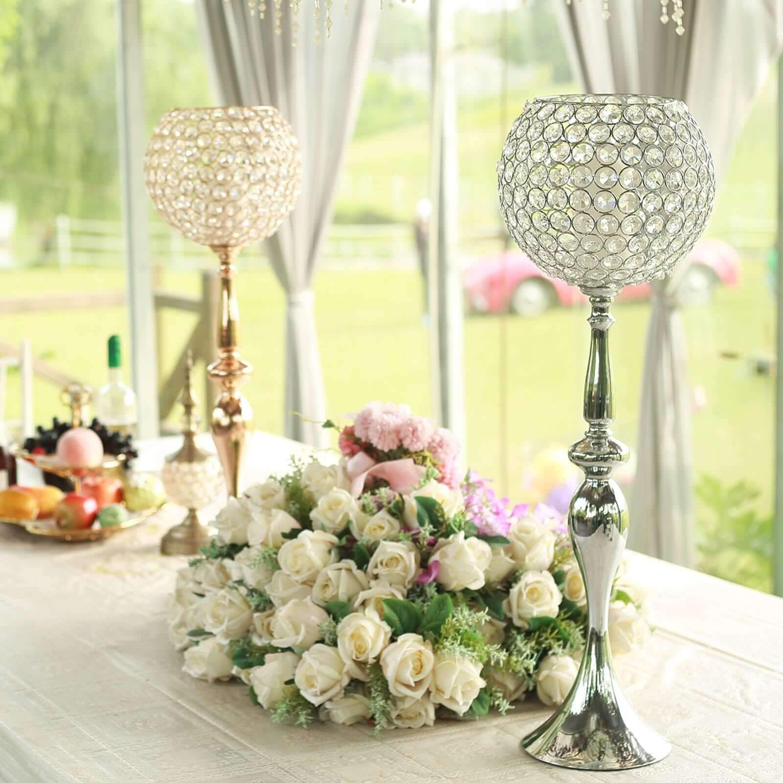 Acrylic Crystal Beaded Goblet Candle Holder 30" Silver - Majestic Flower Ball Centerpiece Stand for Wedding Party Event Decor - Image 8