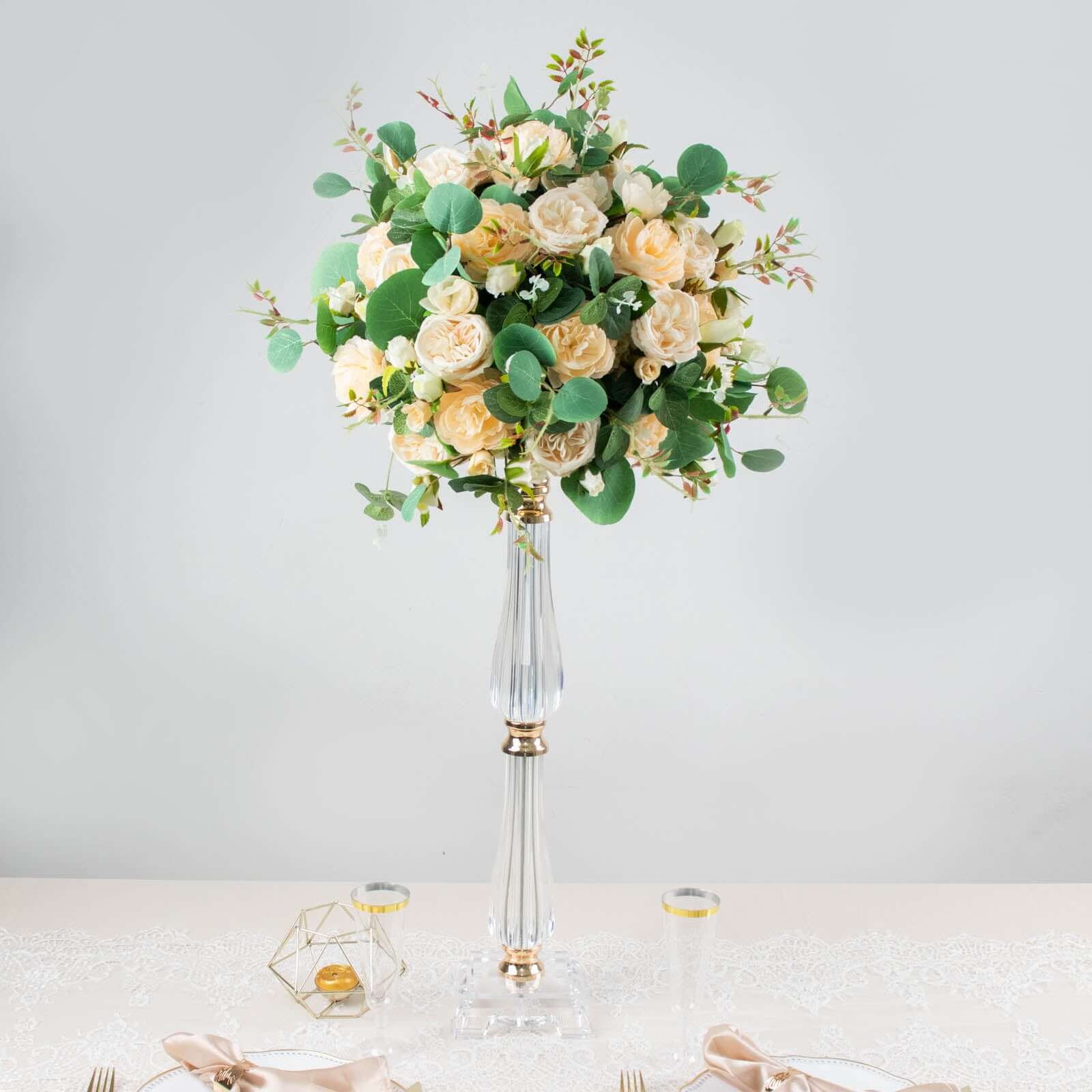 Acrylic Crystal Pillar Candle Stand 24" Gold/Clear - Table Centerpiece and Wedding Flower Bowl Pedestal - Image 2