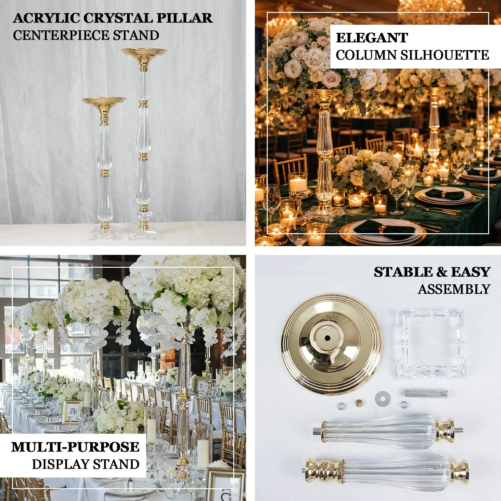 Acrylic Crystal Pillar Candle Stand 24" Gold/Clear - Table Centerpiece and Wedding Flower Bowl Pedestal - Image 4