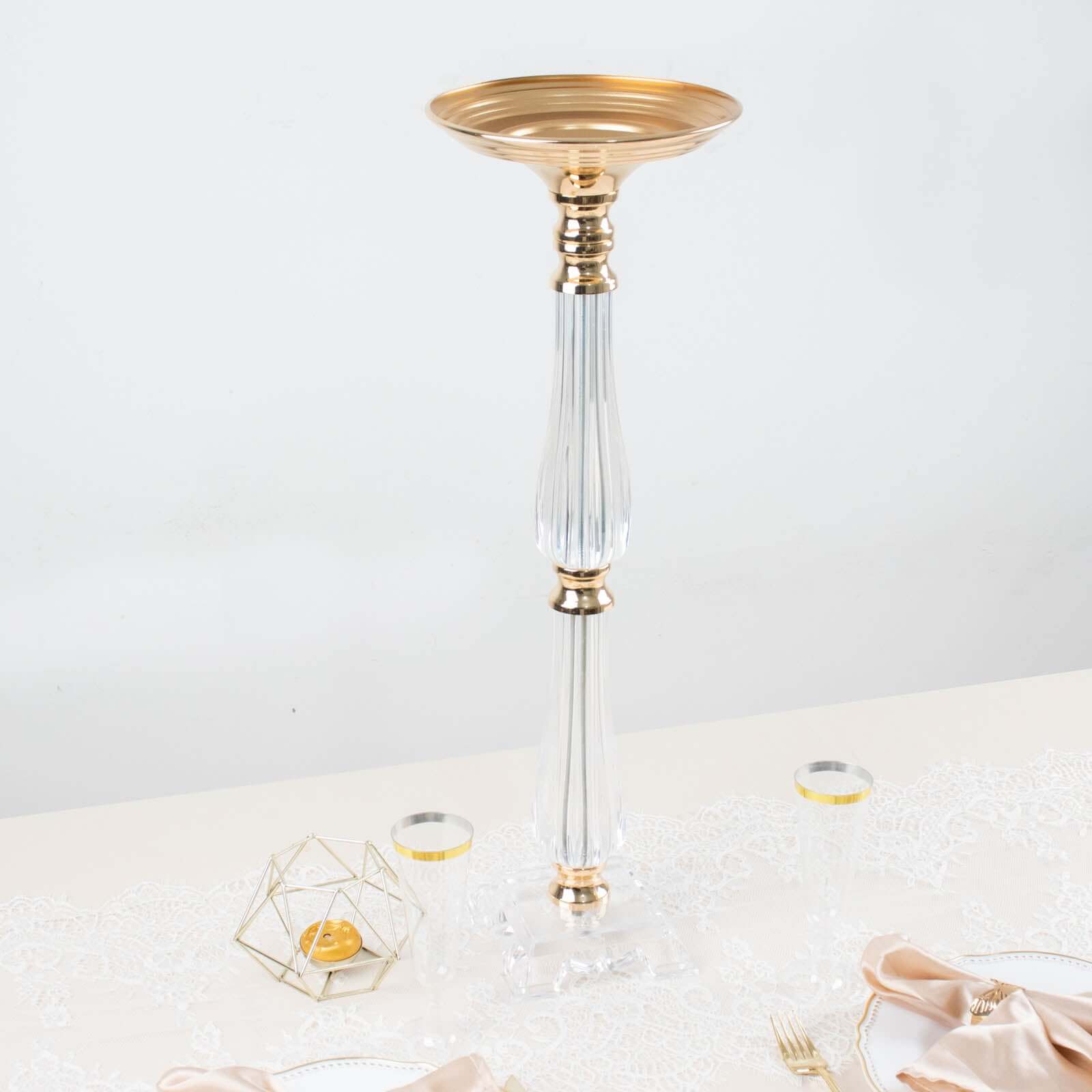 Acrylic Crystal Pillar Candle Stand 24" Gold/Clear - Table Centerpiece and Wedding Flower Bowl Pedestal - Image 6