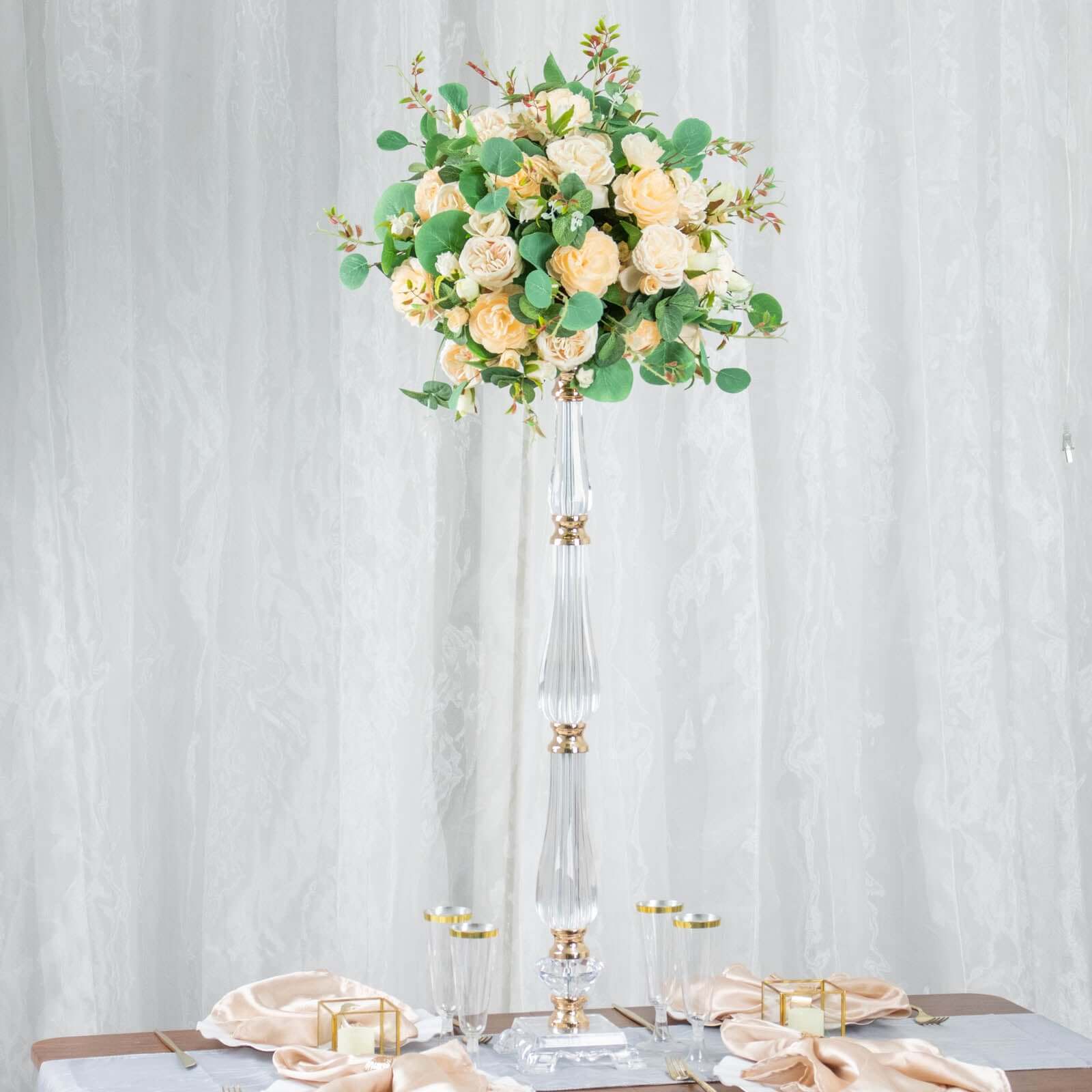 Acrylic Crystal Pillar Candle Stand 32" Gold/Clear - Table Centerpiece and Wedding Flower Bowl Pedestal - Image 9