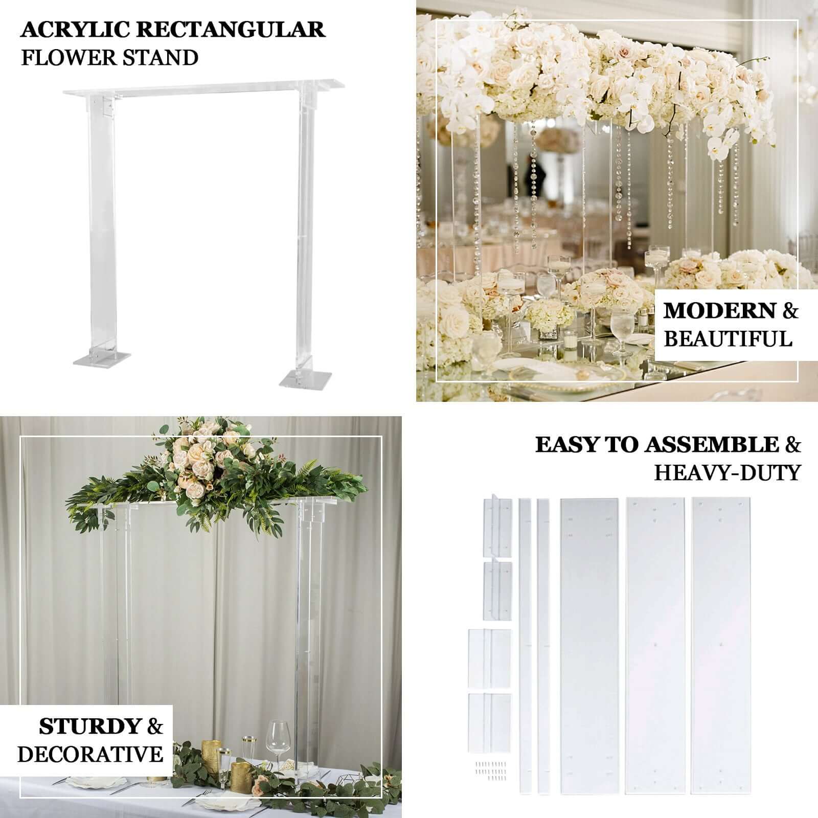 Acrylic Flower Stand Rectangular Design 40" Clear - Long Floral Frame Wedding Table Centerpiece - Image 4