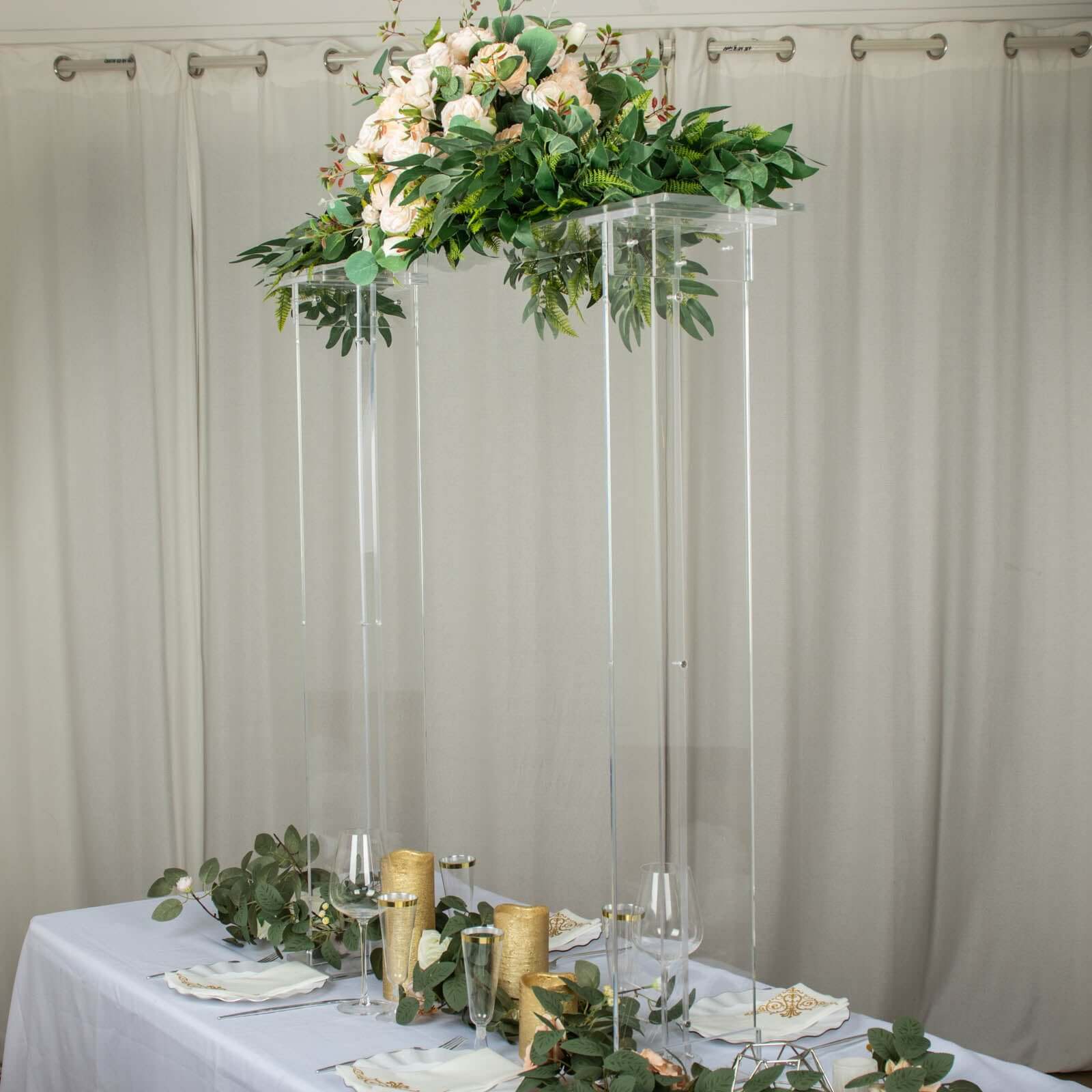 Acrylic Flower Stand Rectangular Design 40" Clear - Long Floral Frame Wedding Table Centerpiece - Image 6