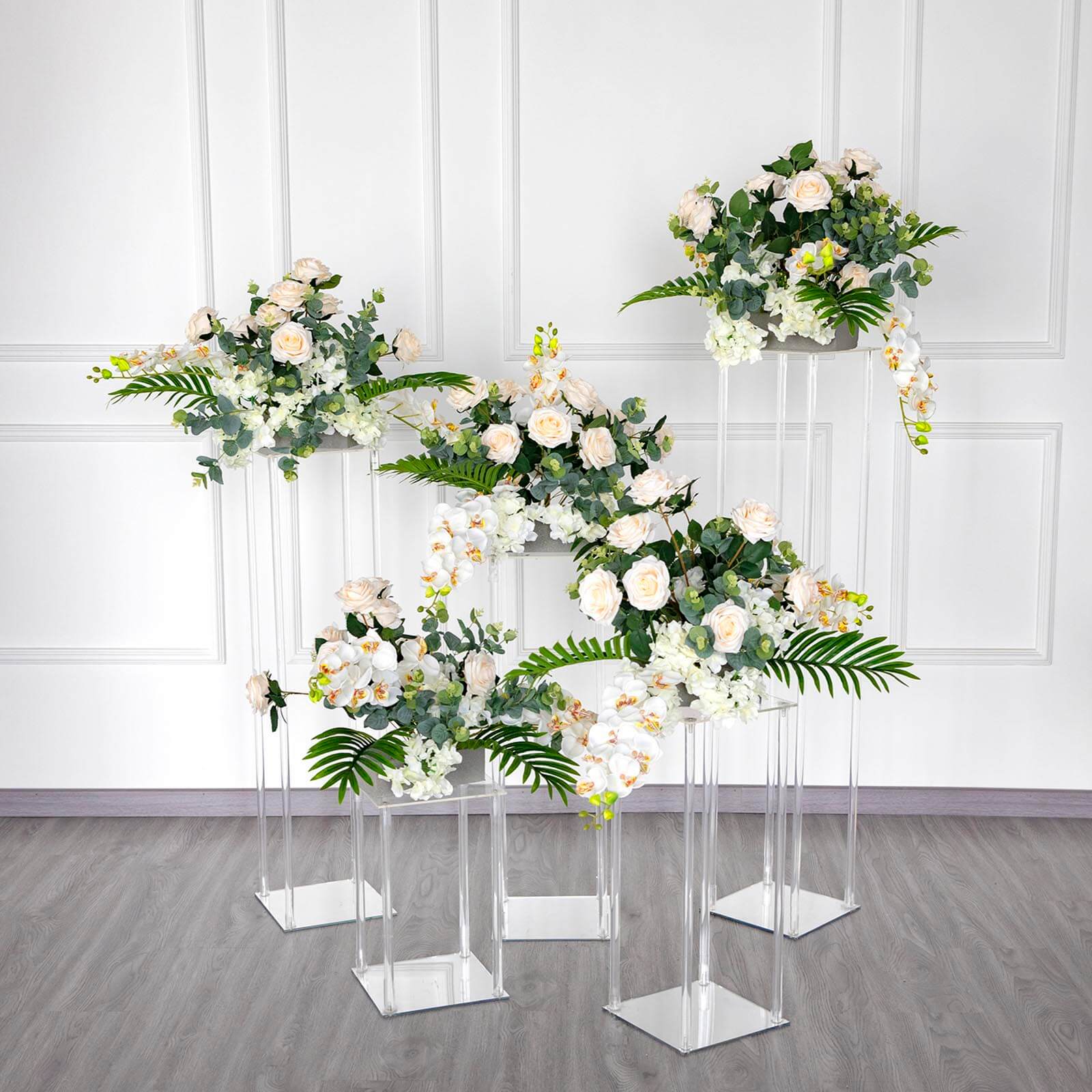 Acrylic Flower Vase Pillar Stand 16" Clear with Square Mirror Base - Decorative Wedding Table Centerpiece - Image 2