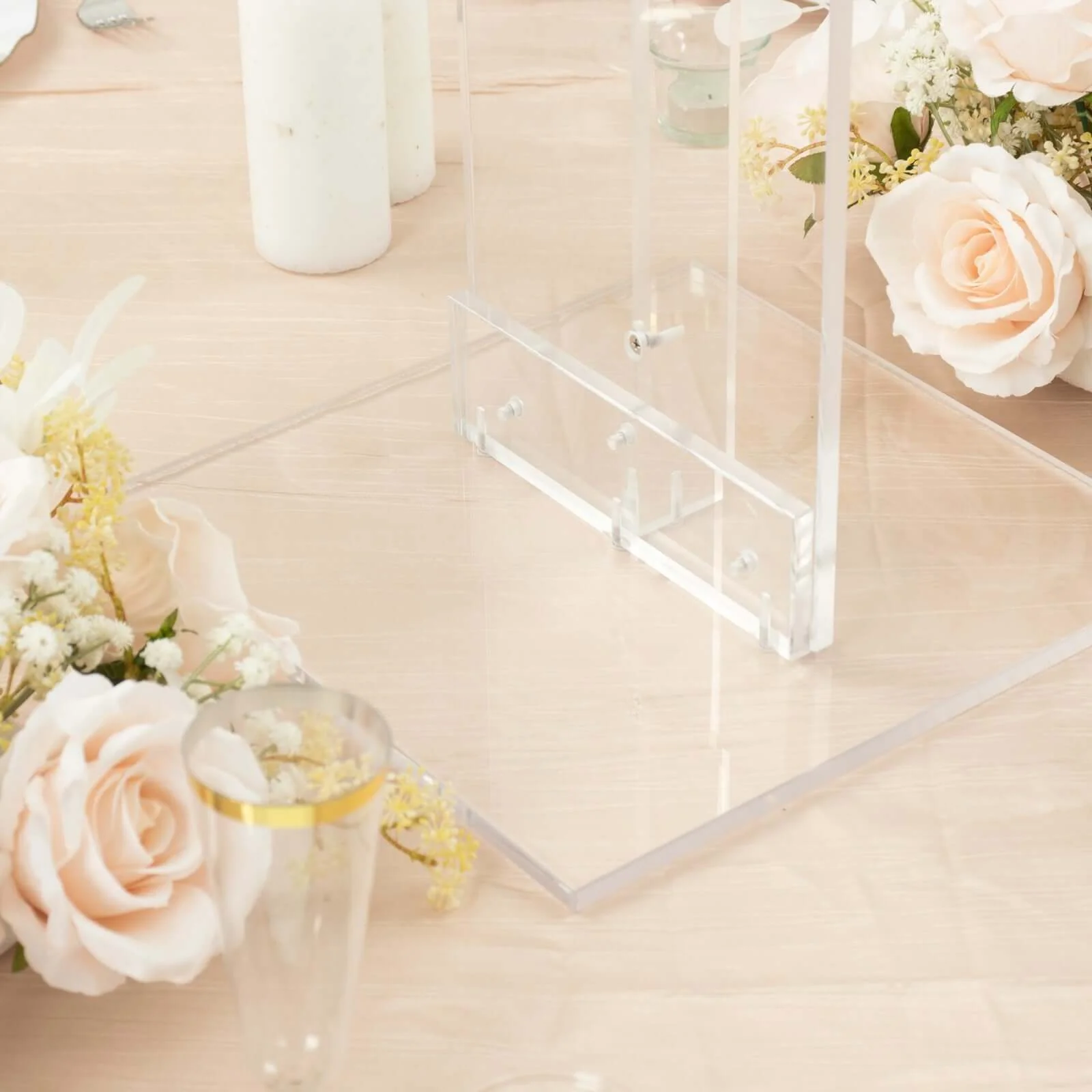 Acrylic Display Stand Flower Pedestal 24" Clear with Square Bases - Heavy Duty 10mm Thick Plexiglass for Weddings - Image 2
