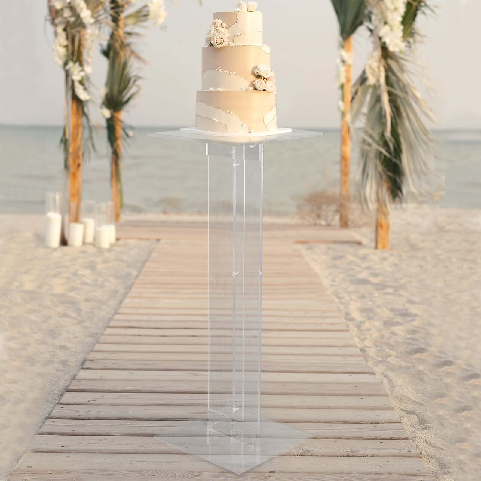 Acrylic Wedding Aisle Display Stand Flower Pedestal 46" Clear with Square Bases - Heavy Duty 10mm Thick Plexiglass - Image 5
