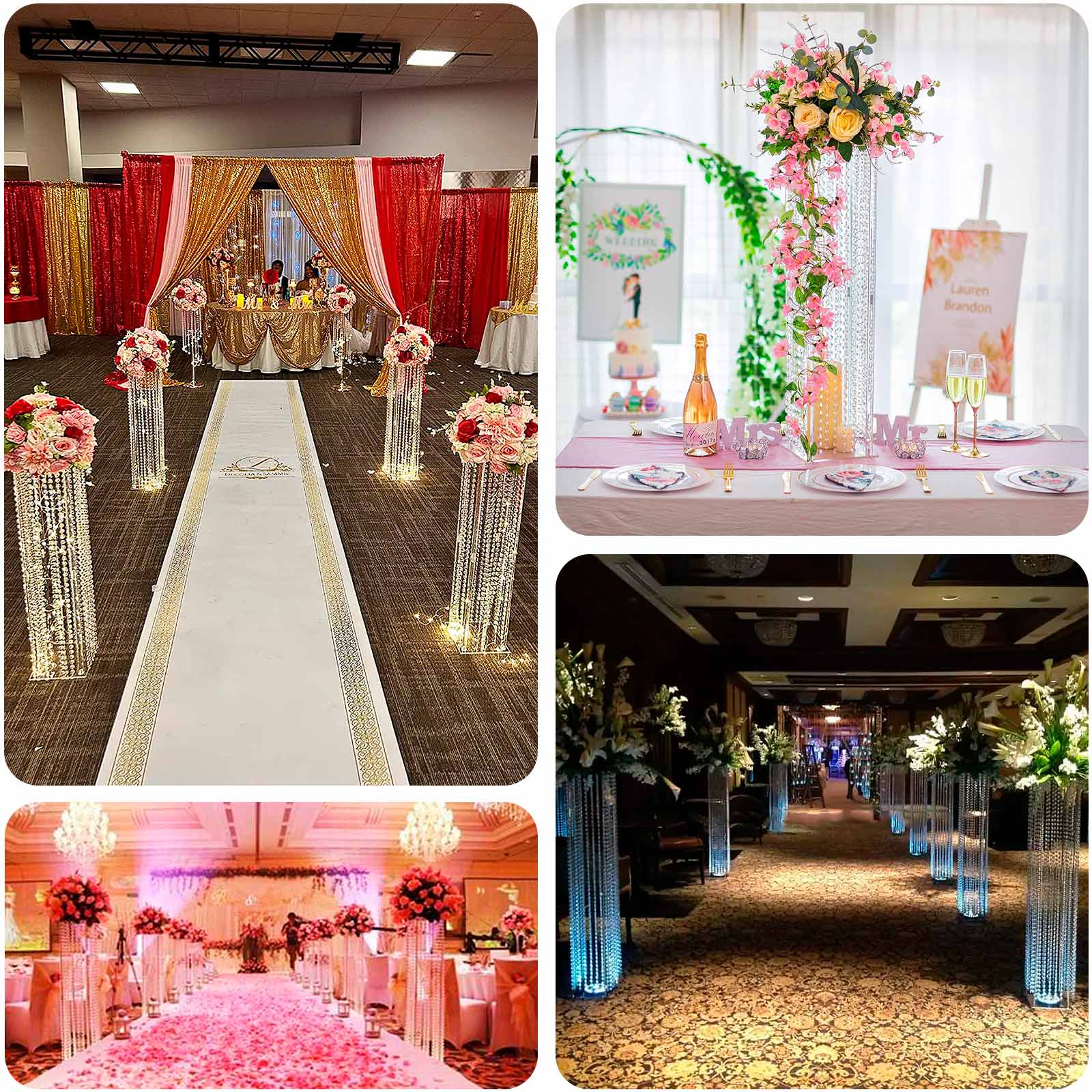 Acrylic Flower Pedestal Vase Pillar Stand 48" Clear with Crystal Beads - Heavy Duty Wedding Floor Centerpiece - Image 5