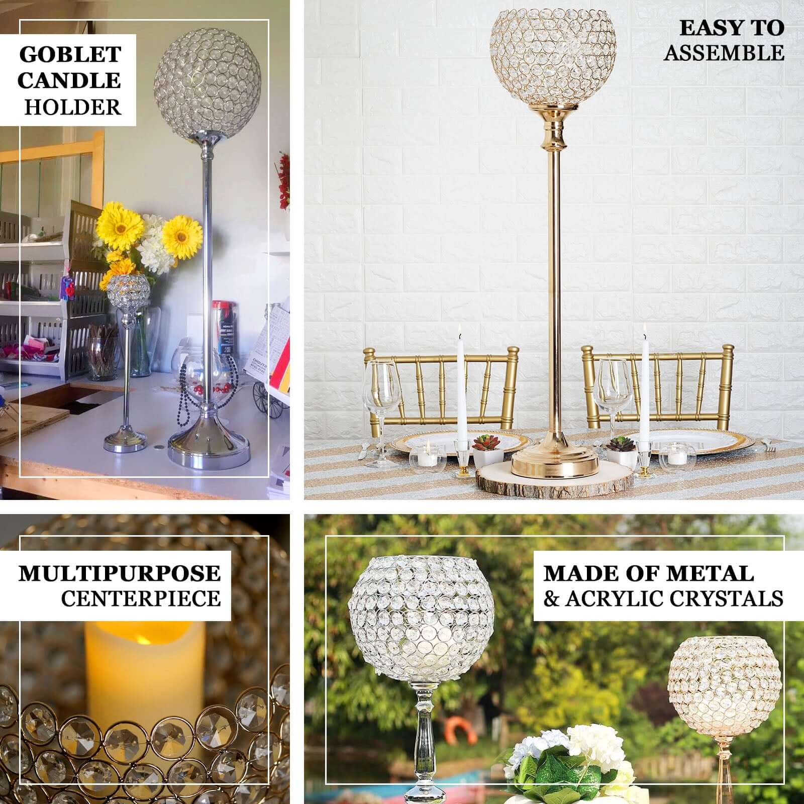 Acrylic Votive Candle Holder 37" Crystal Goblet Design Gold - Table Centerpiece for Weddings - Image 4