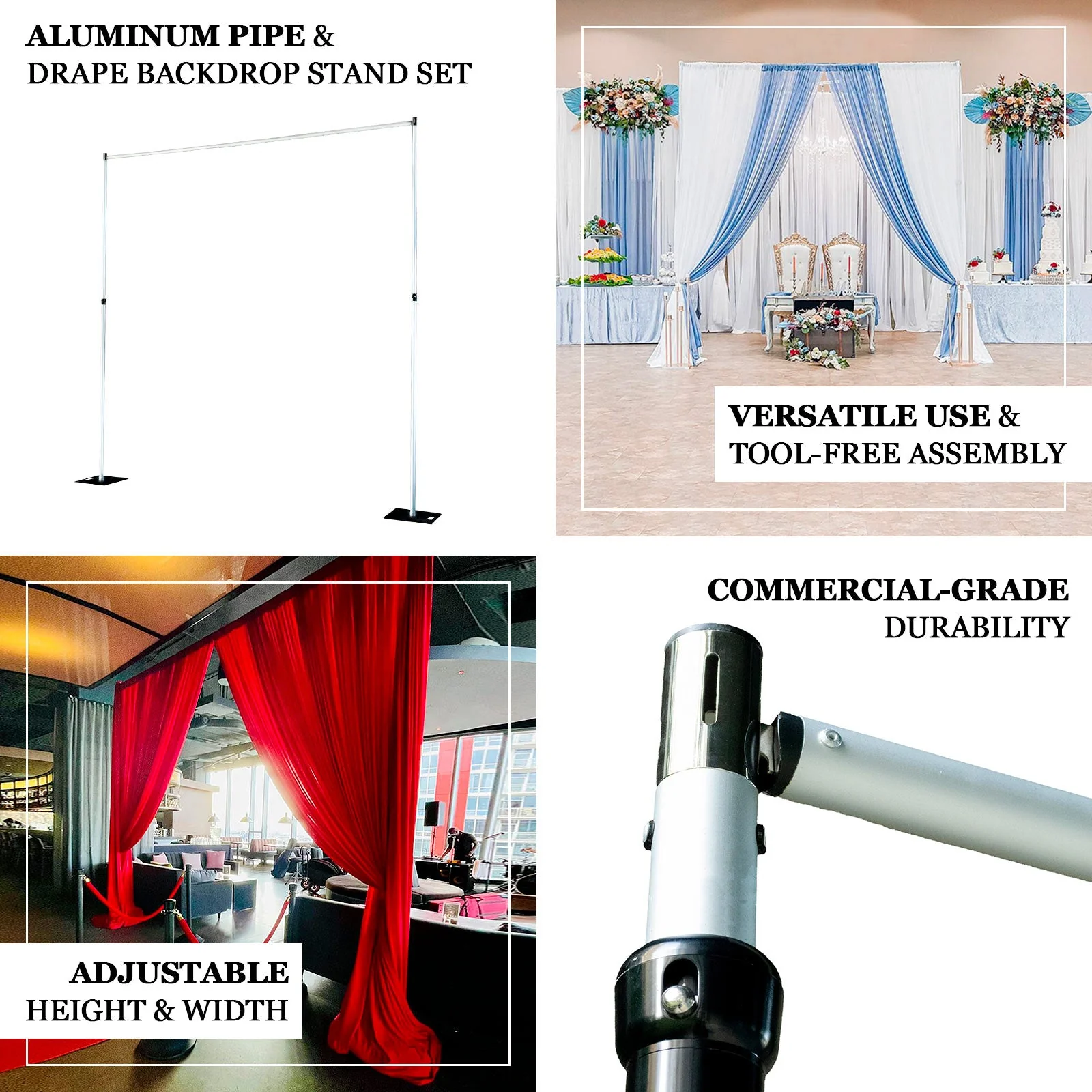 Aluminum Adjustable Backdrop Stand with Heavy Duty Steel Base Plate, Commercial Grade DIY Pipe and Drape Photography Background Frame - 12ft - Image 5