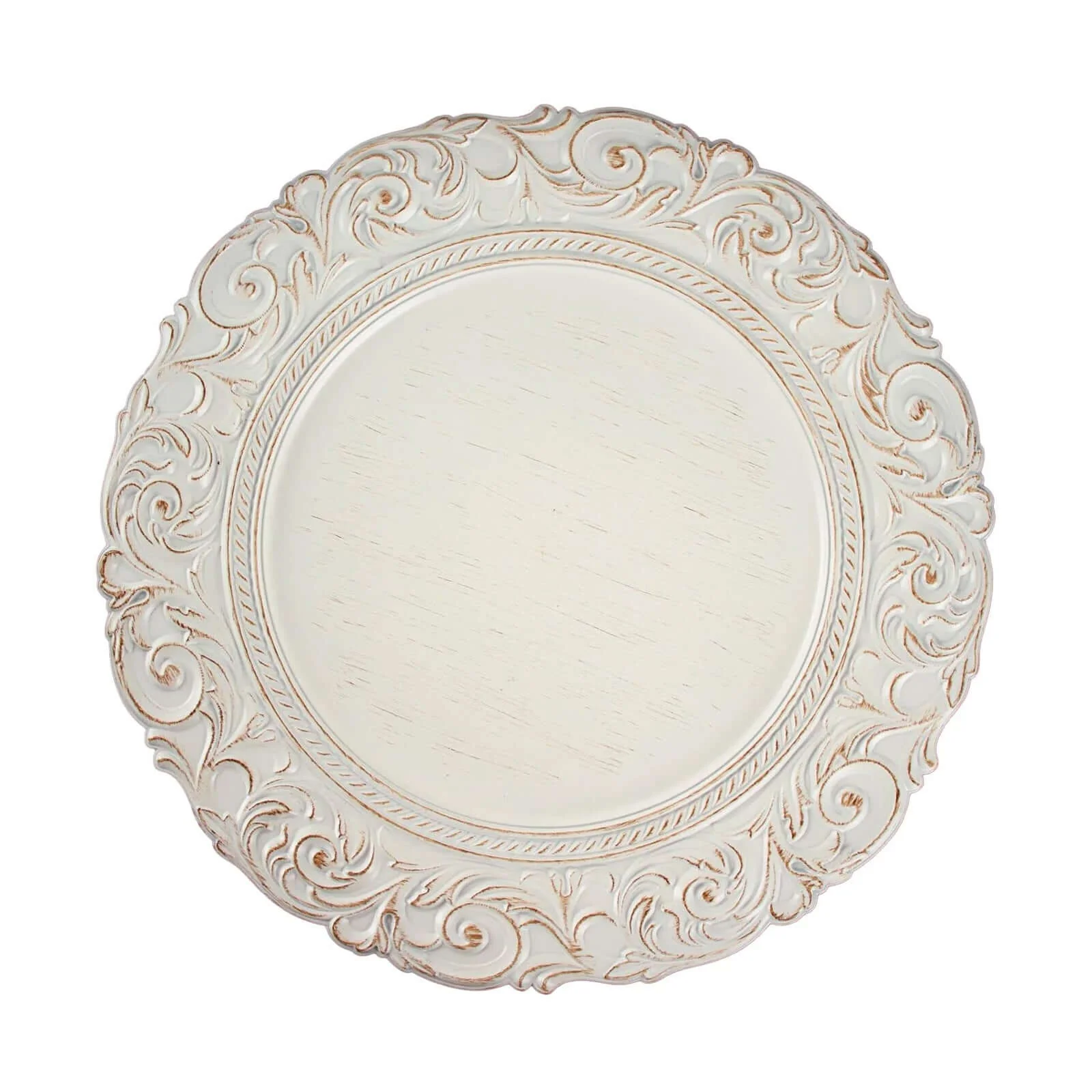 6-Pack Acrylic Charger Plates 14" Round Antique White Gold with Engraved Baroque Rim - Vintage Disposable Decorative Chargers - Image 6