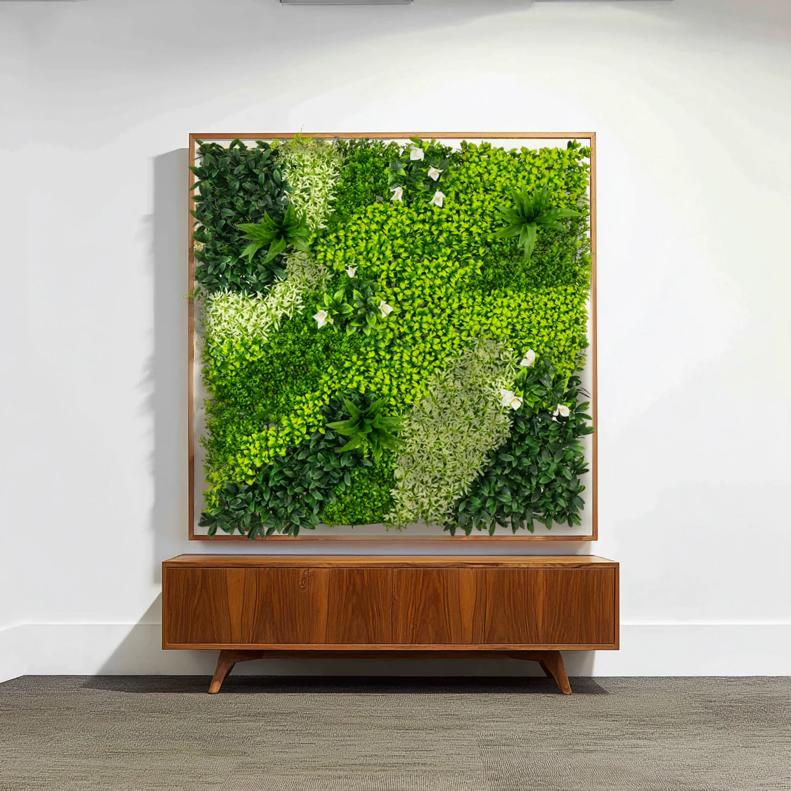 Artificial Boxwood Hedge Panels 40"×40" – Greenery Wall Backdrop with Variegated Leaves and White Flowers, Outdoor UV-Protected Grass Wall Mat – 2 Panels, Covers 22 Sq. Ft.
