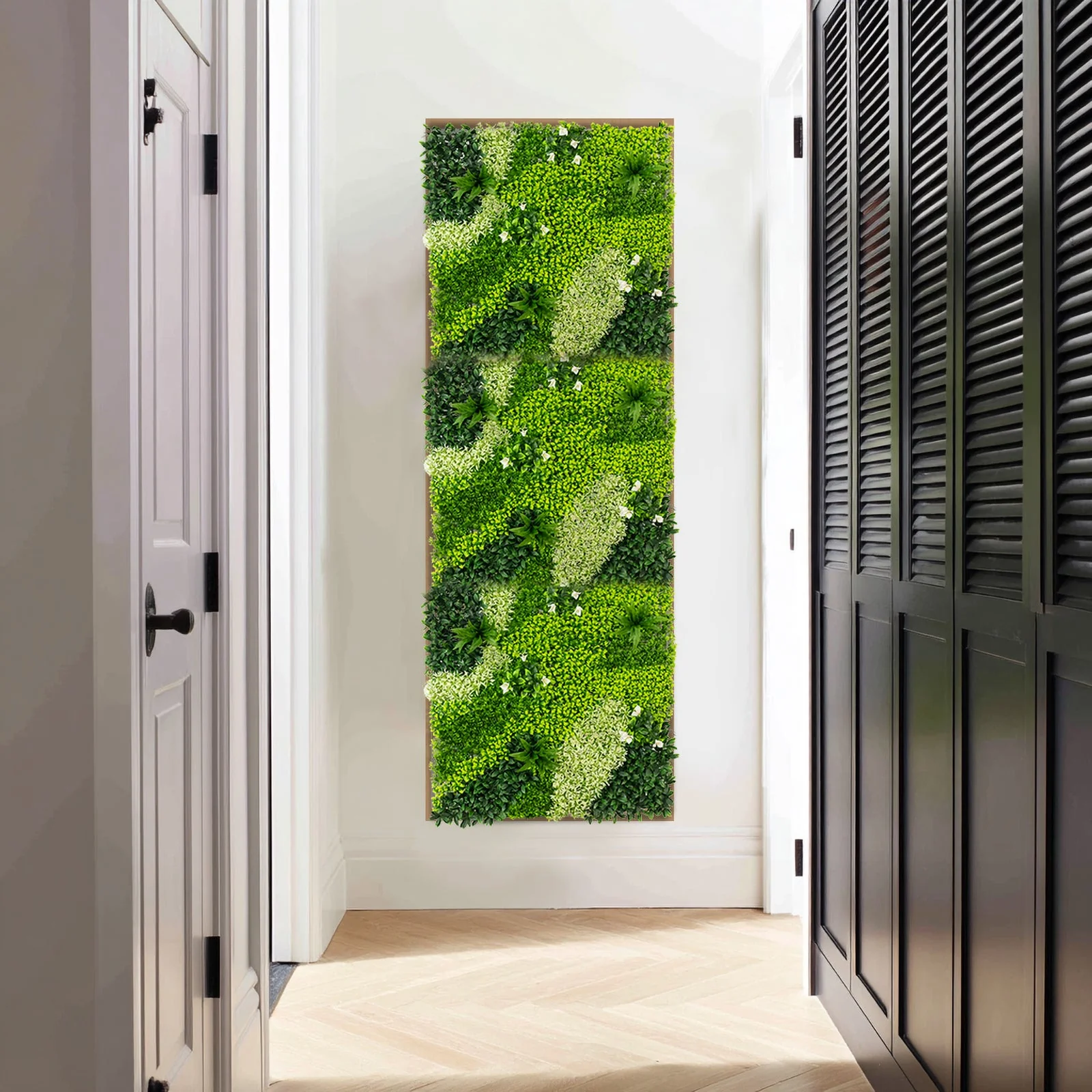 Artificial Boxwood Hedge Panels 40"×40" – Greenery Wall Backdrop with Variegated Leaves and White Flowers, Outdoor UV-Protected Grass Wall Mat – 2 Panels, Covers 22 Sq. Ft. - Image 2