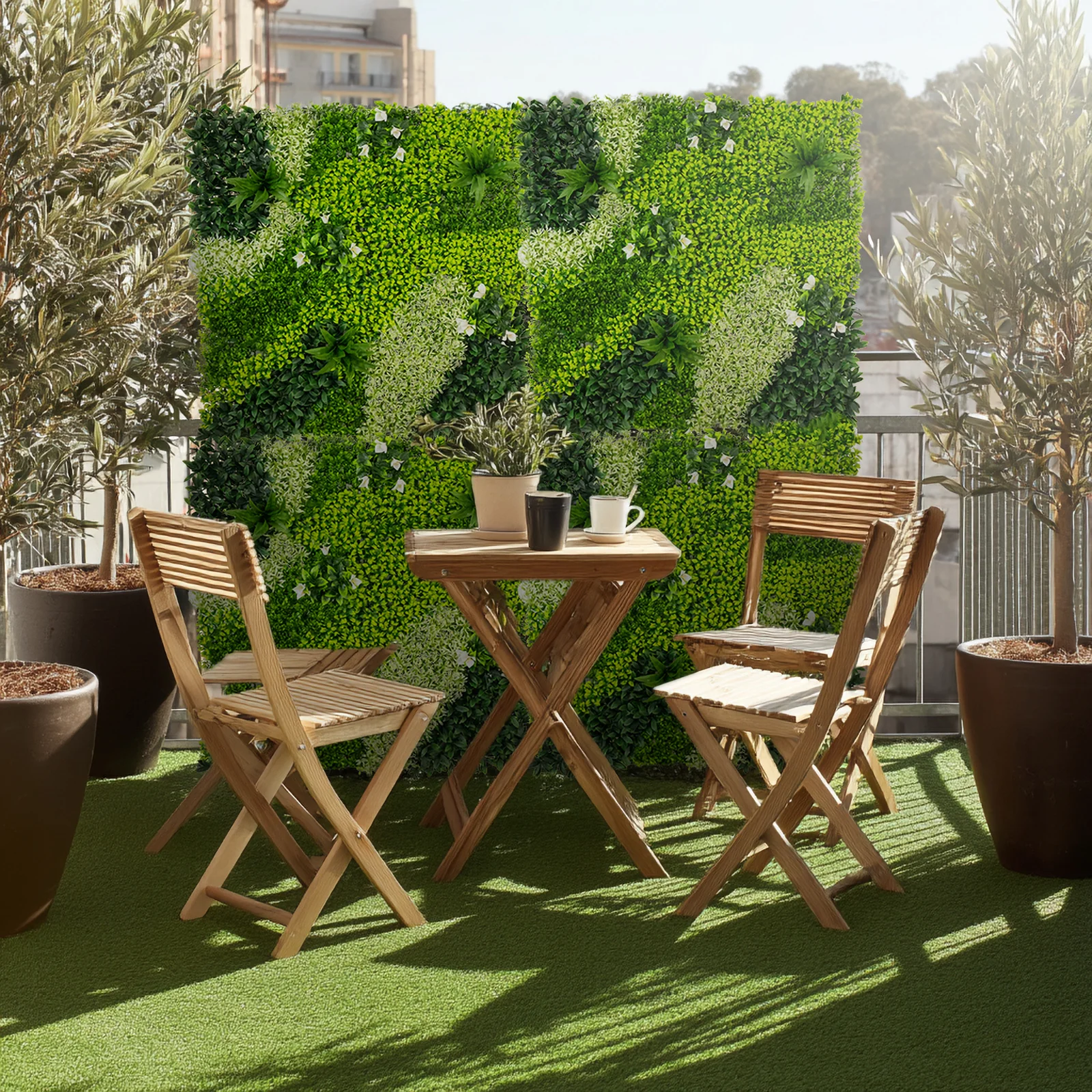 Artificial Boxwood Hedge Panels 40"×40" – Greenery Wall Backdrop with Variegated Leaves and White Flowers, Outdoor UV-Protected Grass Wall Mat – 2 Panels, Covers 22 Sq. Ft. - Image 8