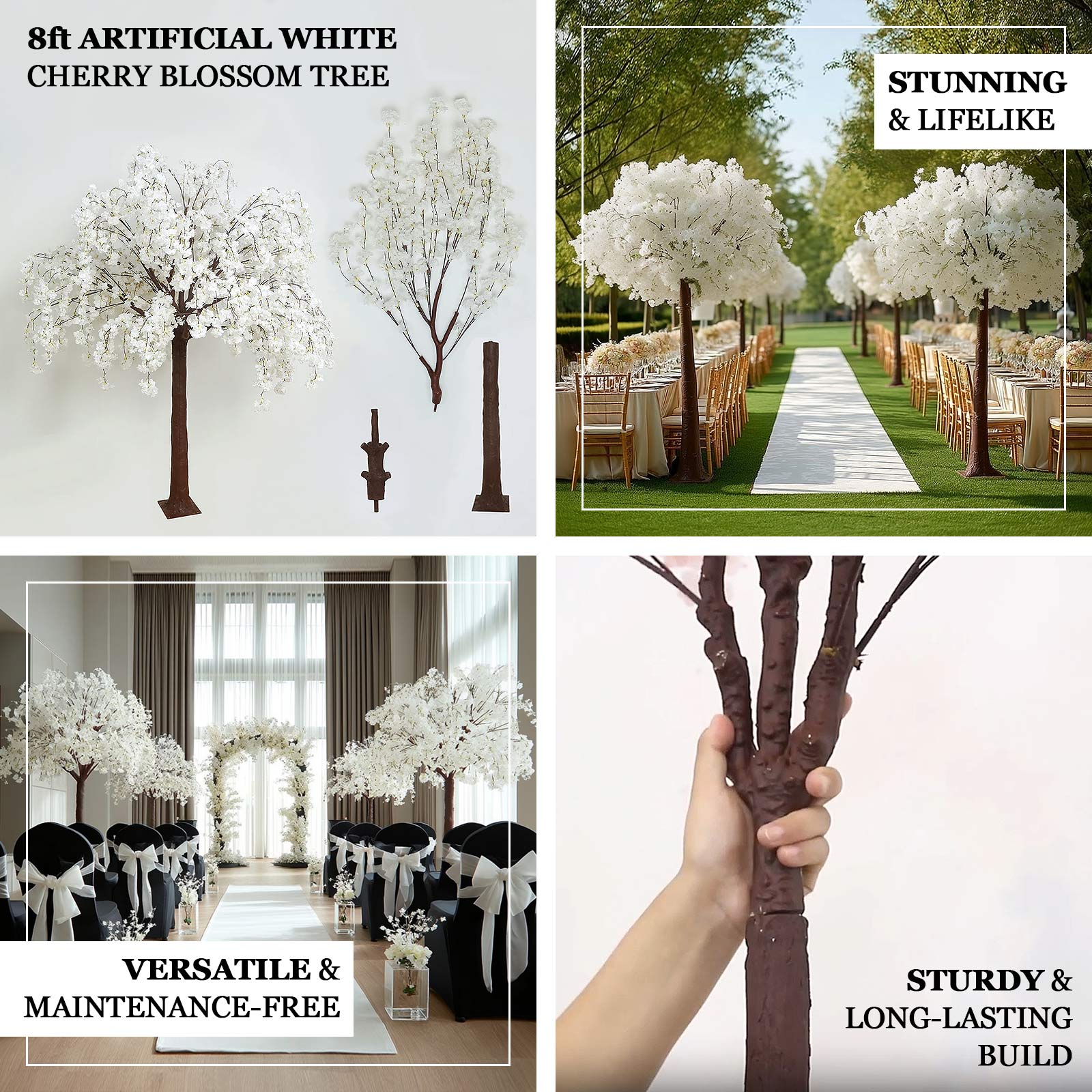 Artificial Cherry Blossom Tree 8ft White – Silk Sakura Wishing Tree with Fiberglass Trunk & Sturdy Metal Base - Image 4