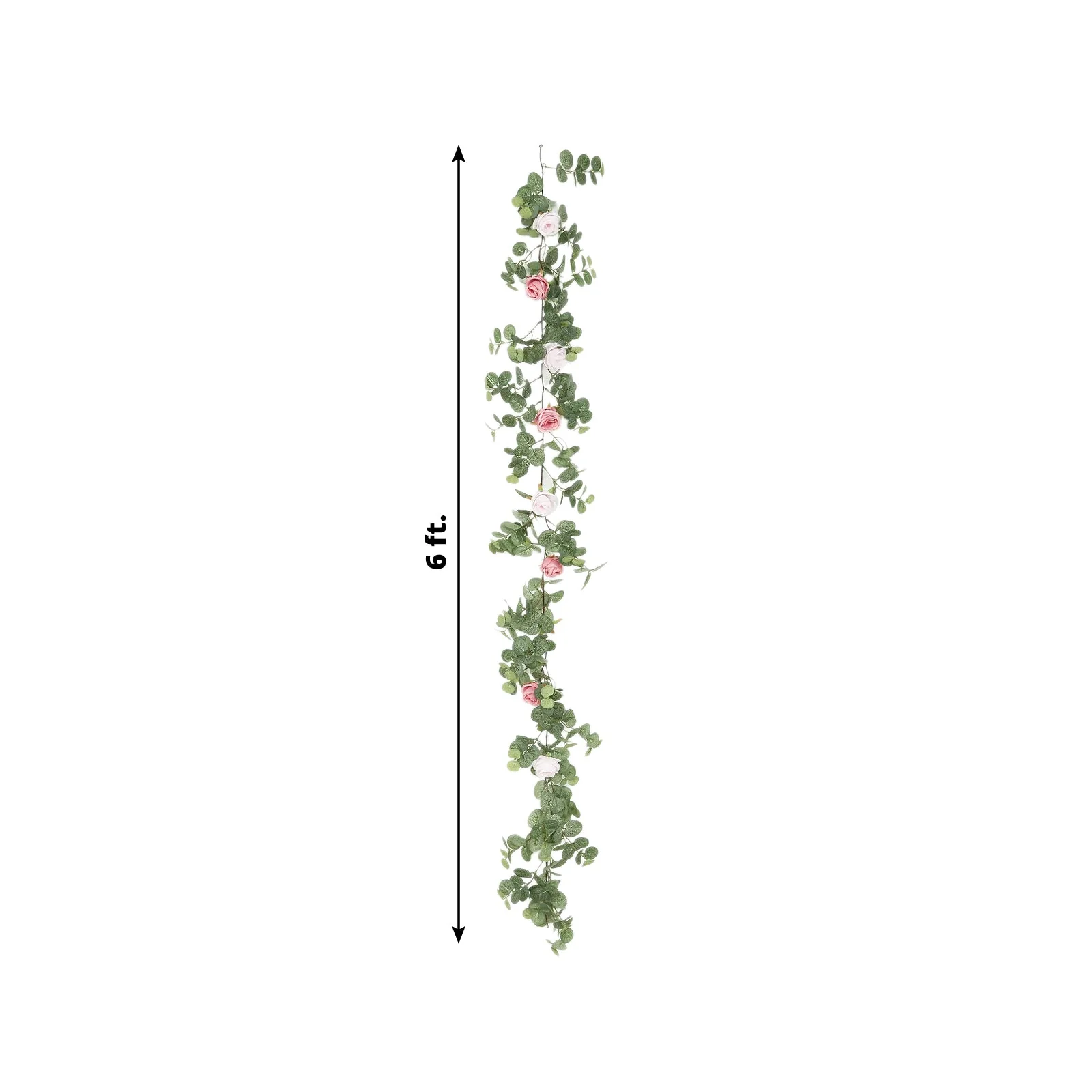 Artificial Eucalyptus Garland with Blush/Dusty Rose Silk Roses – 6ft Faux Greenery Vine - Image 2