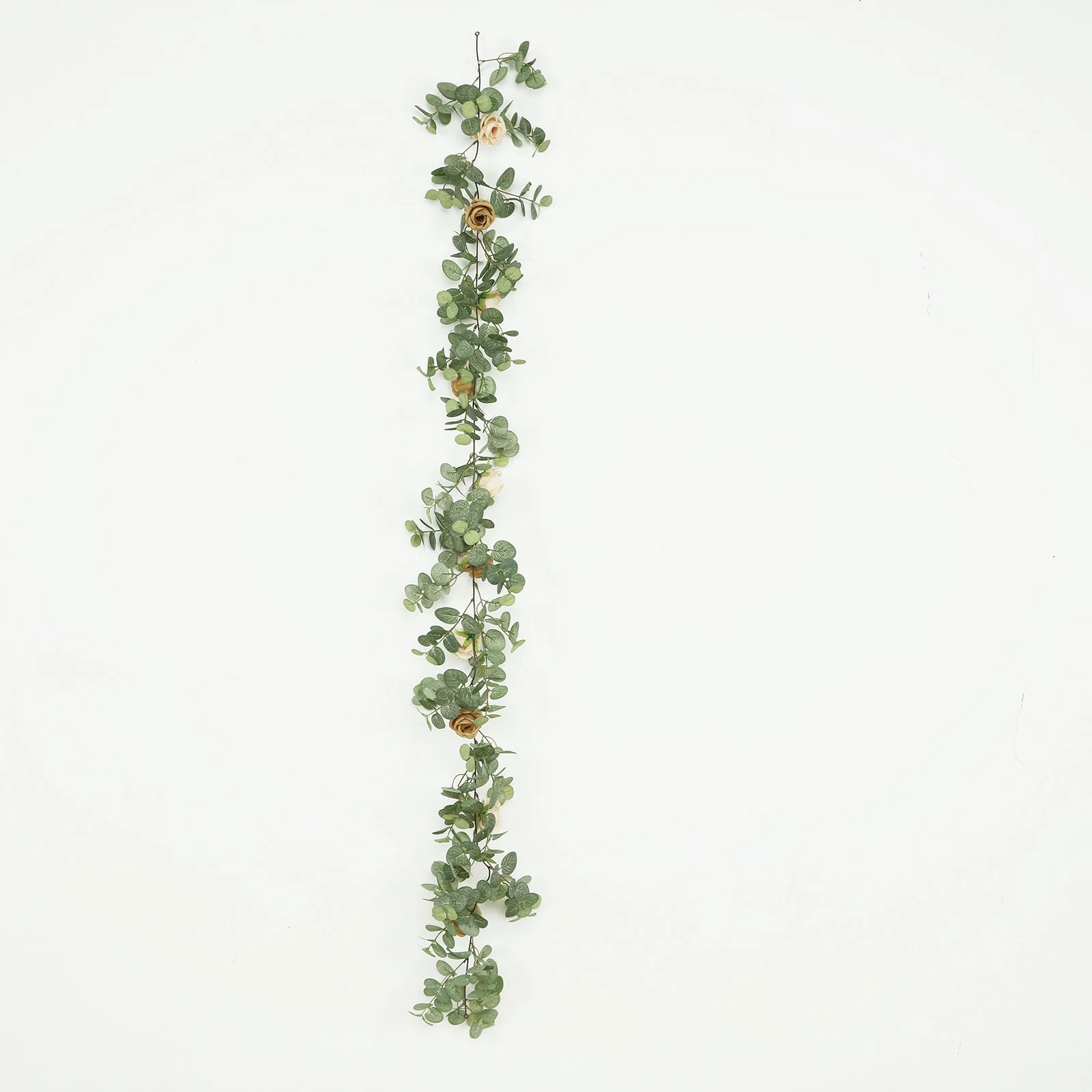 Artificial Eucalyptus Garland with Cream/Gold Silk Roses – 6ft Faux Greenery Vine - Image 5