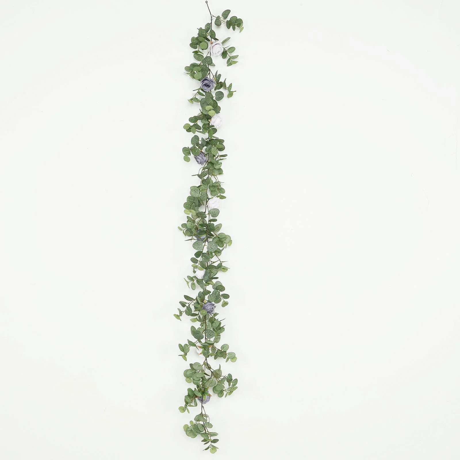 Artificial Eucalyptus Garland with Lavender Lilac/Purple Silk Roses – 6ft Faux Greenery Vine - Image 5