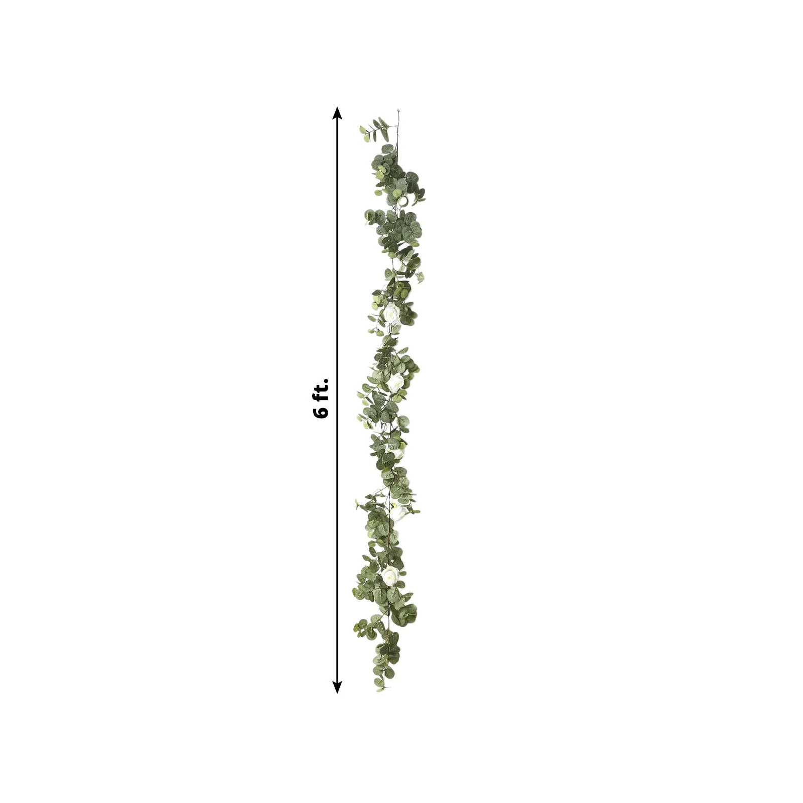 Artificial Eucalyptus Garland with String Lights & Ivory Roses – 6ft Battery-Operated Lighted Greenery Vine - Image 3