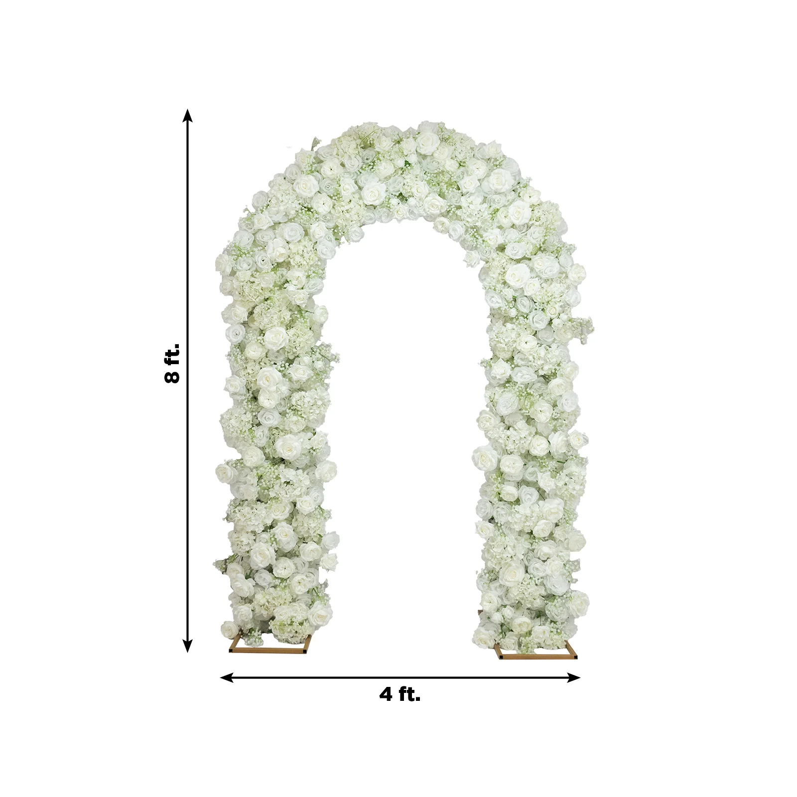 Flower Arch Backdrop White 4ft x 8ft Artificial Silk Roses & Baby's Breath Floral Arrangement for Round Top Double Arch Stand - Image 3