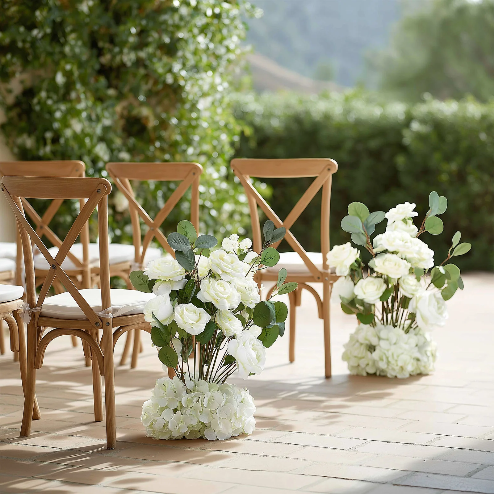 4-Pack Artificial Flower Arrangements – 20" White Roses, Hydrangeas & Eucalyptus, Free-Standing with Foam Base for Wedding Aisle Décor - Image 9