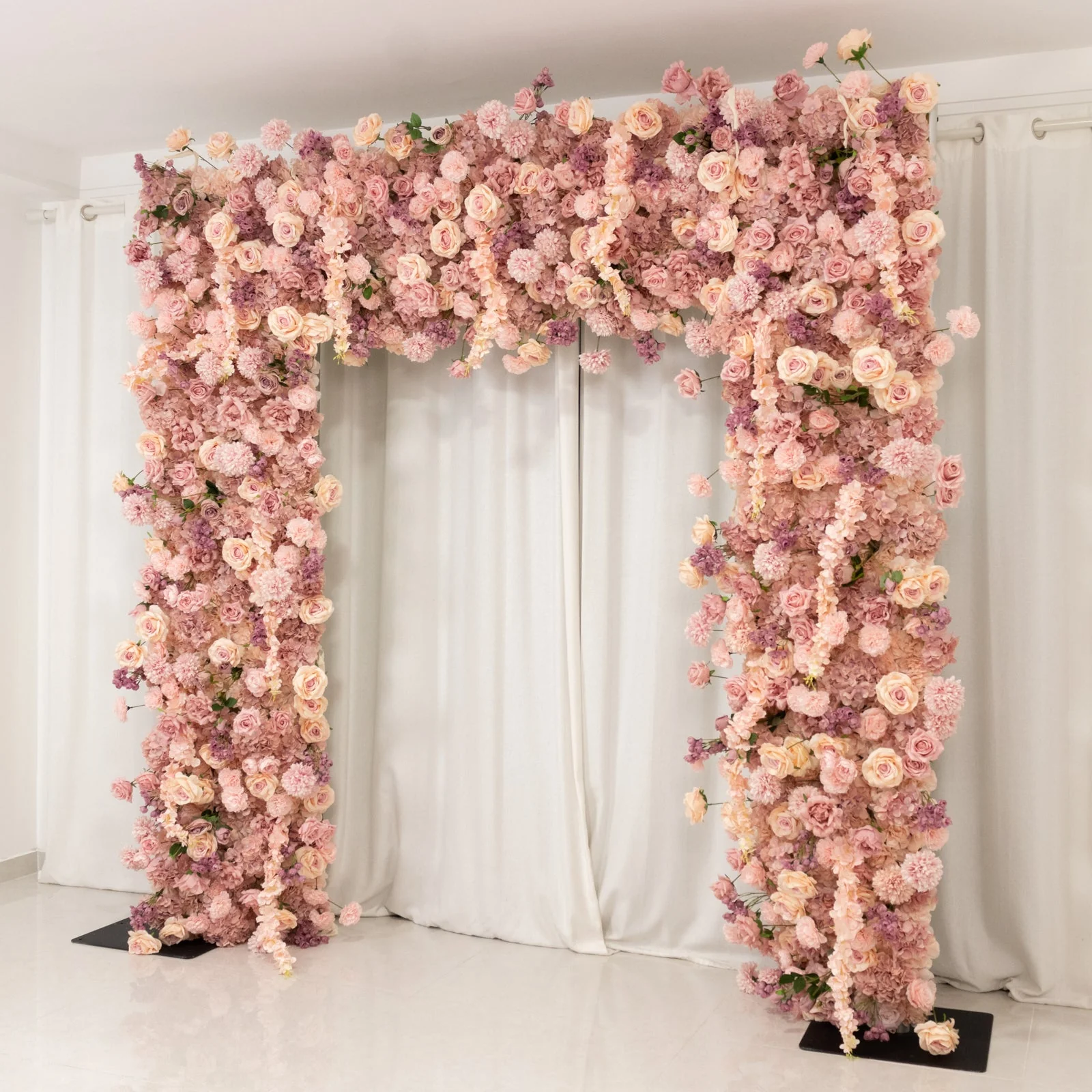 Roll Up Flower Backdrop for Arch Stand - Dusty Rose with Fabric Backing, 8ftx8ft - Artificial Silk Roses, Hydrangeas & Chrysanthemums for Wedding Backdrop - Image 8