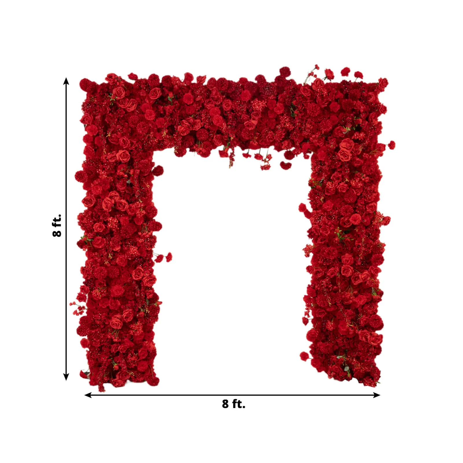 Roll Up Flower Backdrop for Arch Stand - Red with Fabric Backing, 8ftx8ft - Artificial Silk Roses, Hydrangeas & Chrysanthemums for Wedding Backdrop - Image 3