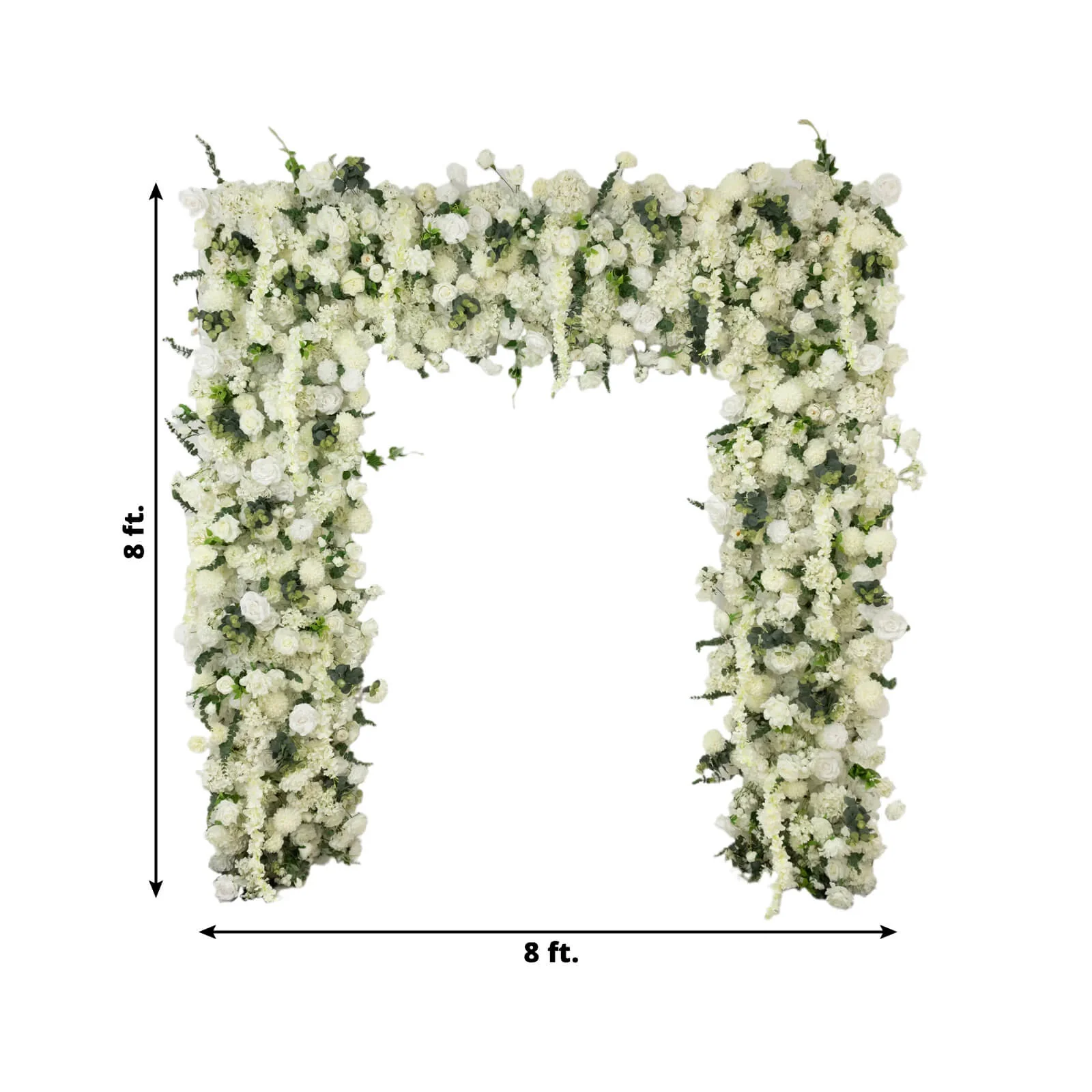 Roll Up Flower Backdrop for Arch Stand - White with Fabric Backing, 8ftx8ft - Artificial Silk Roses, Hydrangeas & Chrysanthemums for Wedding Backdrop - Image 2