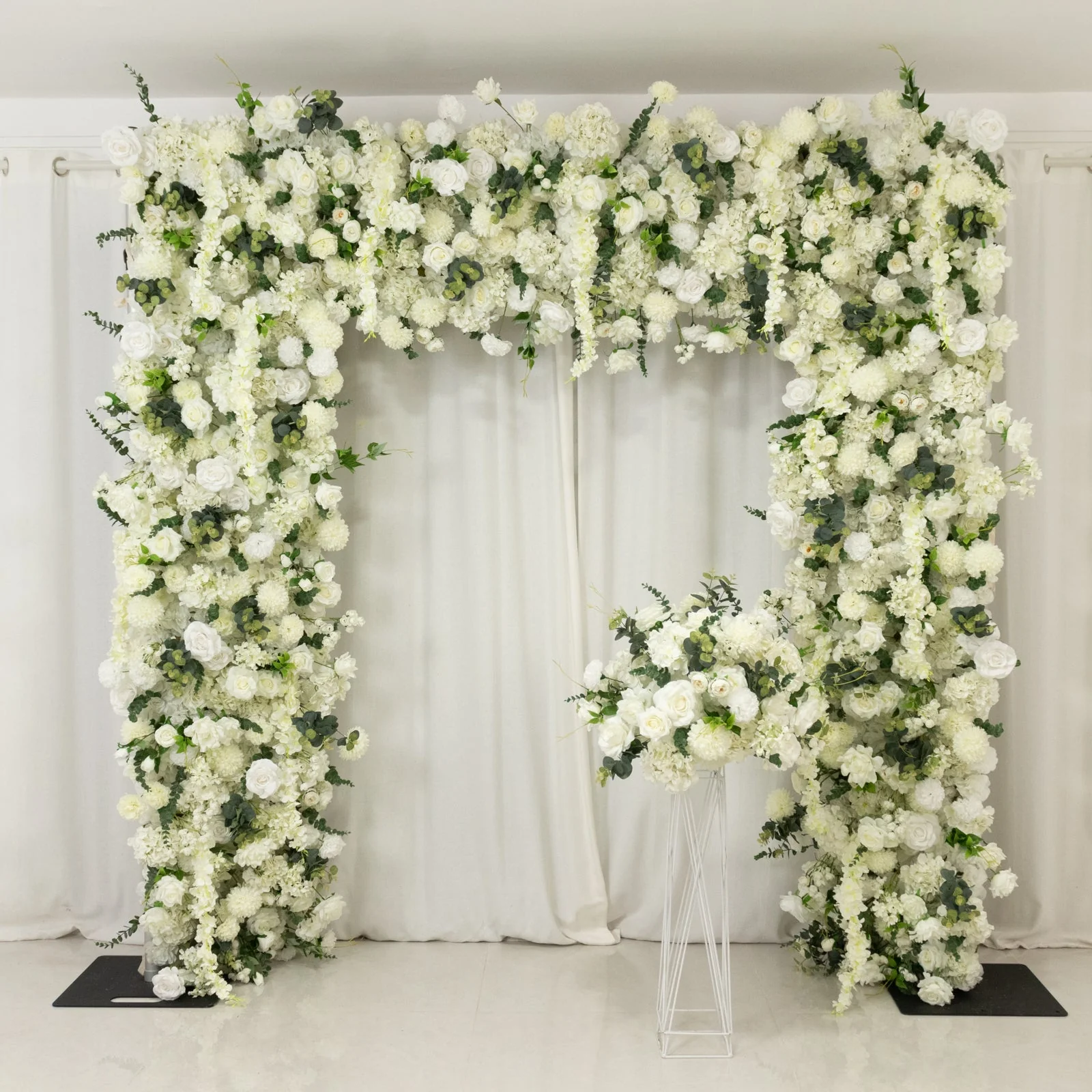 Roll Up Flower Backdrop for Arch Stand - White with Fabric Backing, 8ftx8ft - Artificial Silk Roses, Hydrangeas & Chrysanthemums for Wedding Backdrop - Image 5