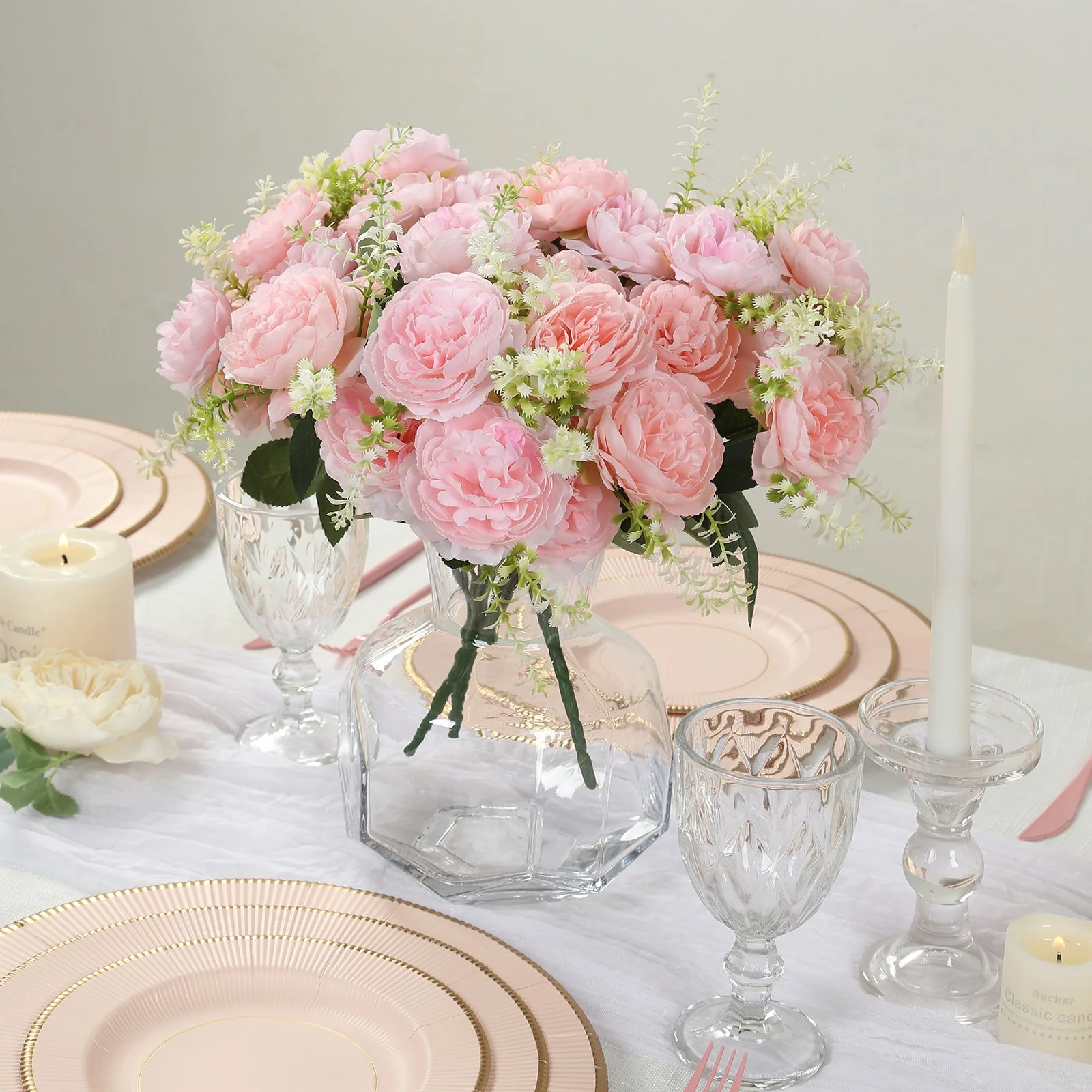 2-Pack Artificial Peony Flower Bouquet – 14" Blush Silk Floral Arrangement for Wedding Centerpieces, Home or Table Decor - Image 5