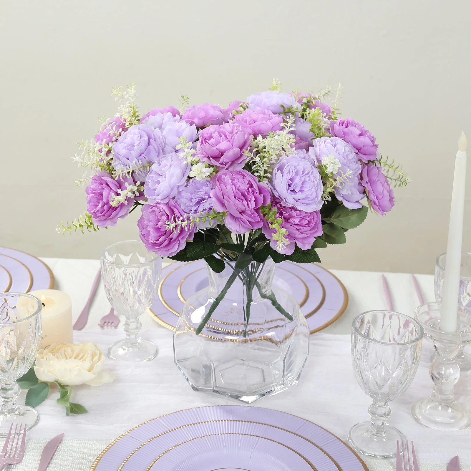 2-Pack Artificial Peony Flower Bouquet – 14" Lavender Lilac Silk Floral Arrangement for Wedding Centerpieces, Home or Table Decor - Image 9